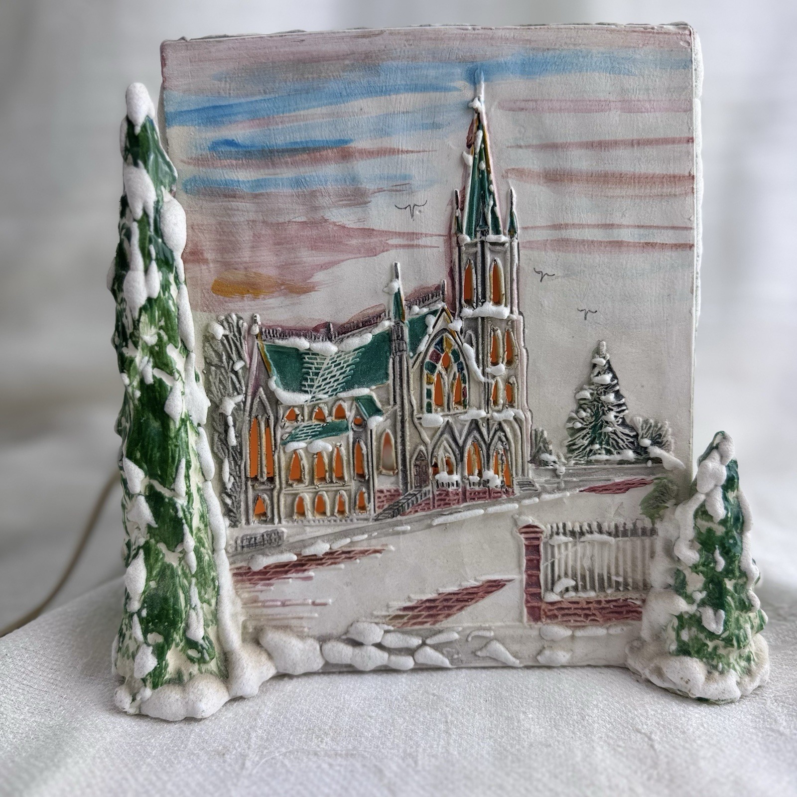 Rare Signed Walter Brockmann 1987 Gothic Cathedral Church Christmas Nightlight