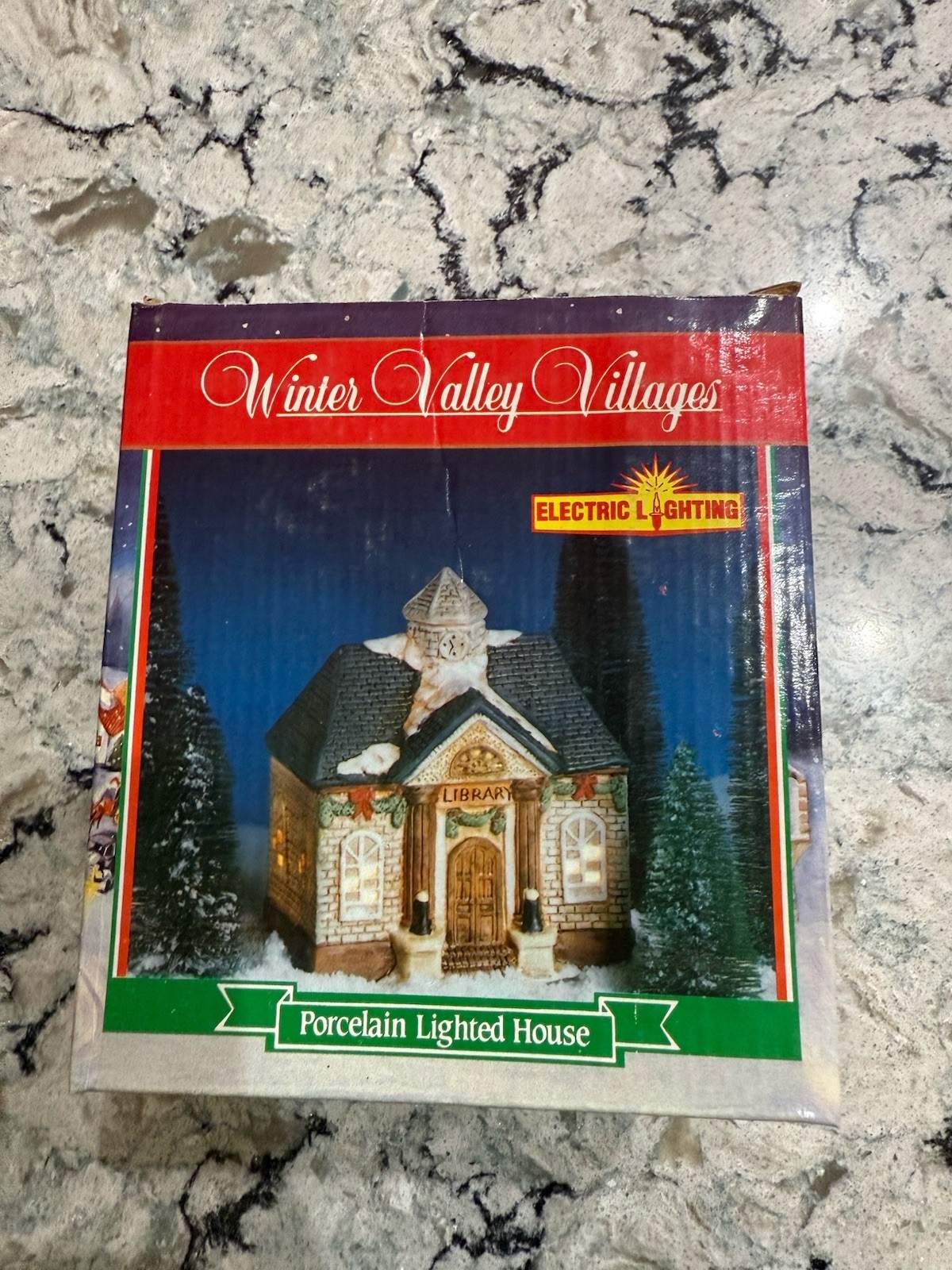 Winter Valley Villages Procelain Lighted Library with 3′ Cord & C7 Bulb