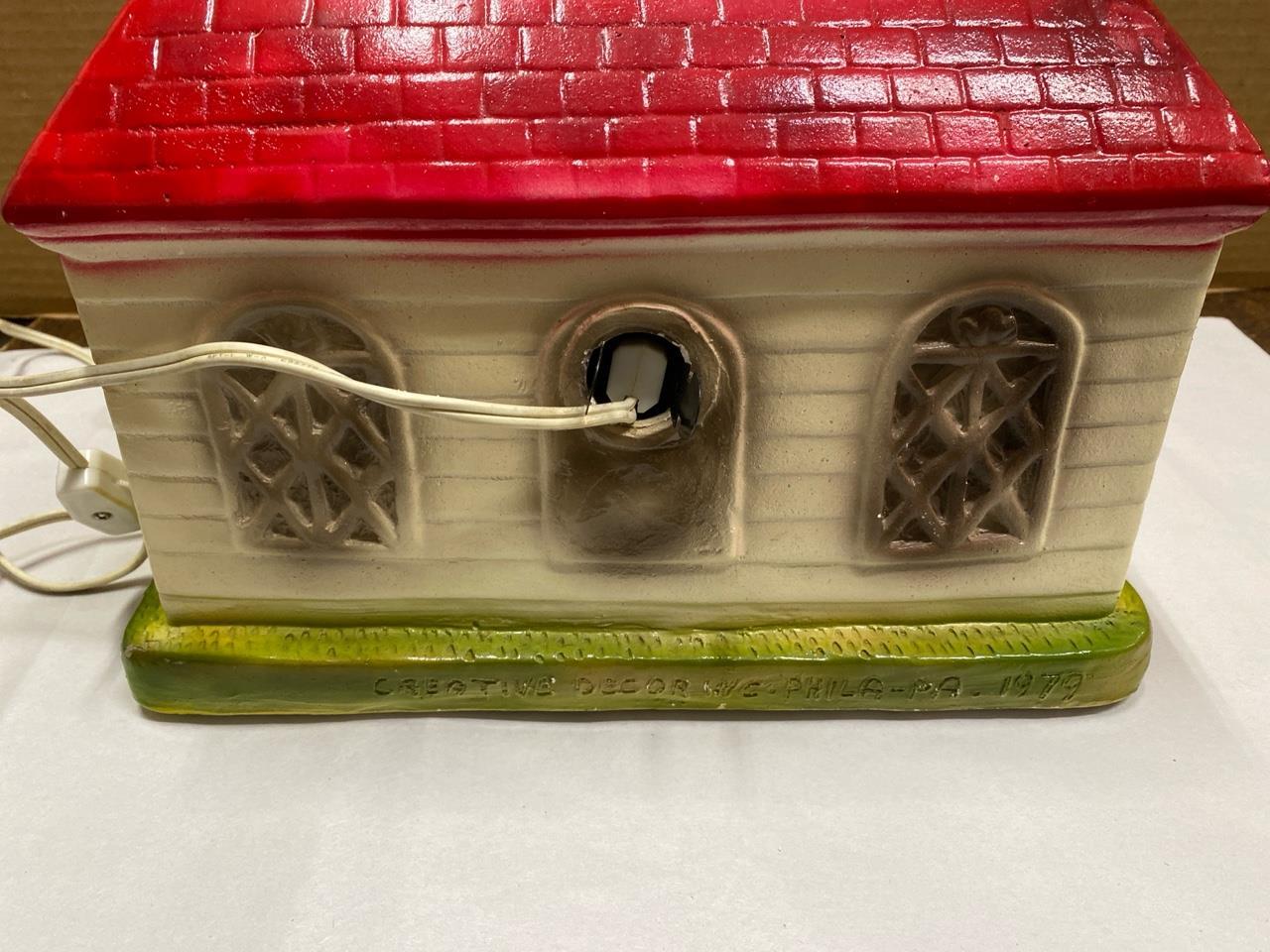 Vintage Creative Decor Phila.PA 1979 Chalk Ware Plaster Lighted Church