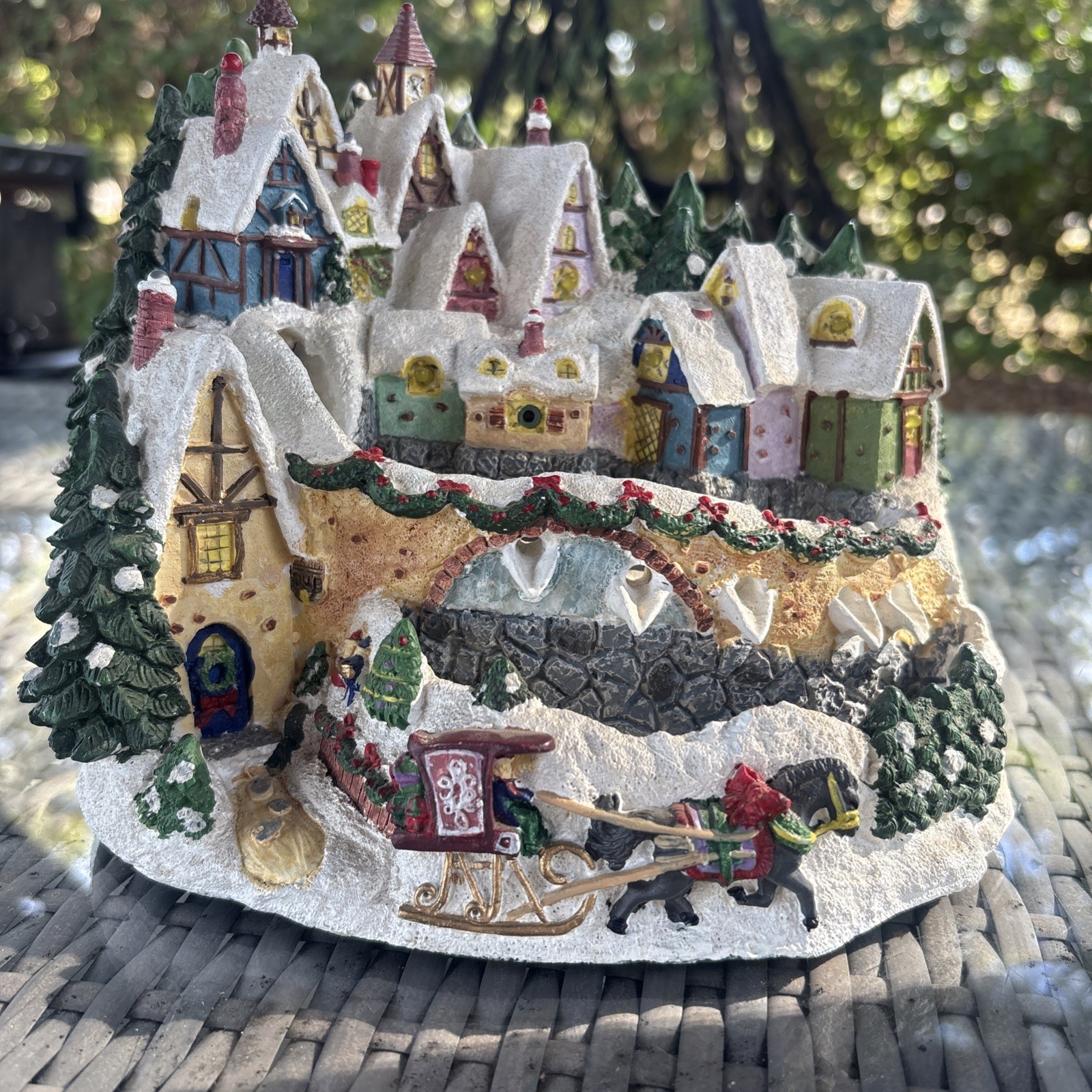 Charming Hand-Painted Christmas Village Water Fall And Lights Working Tested