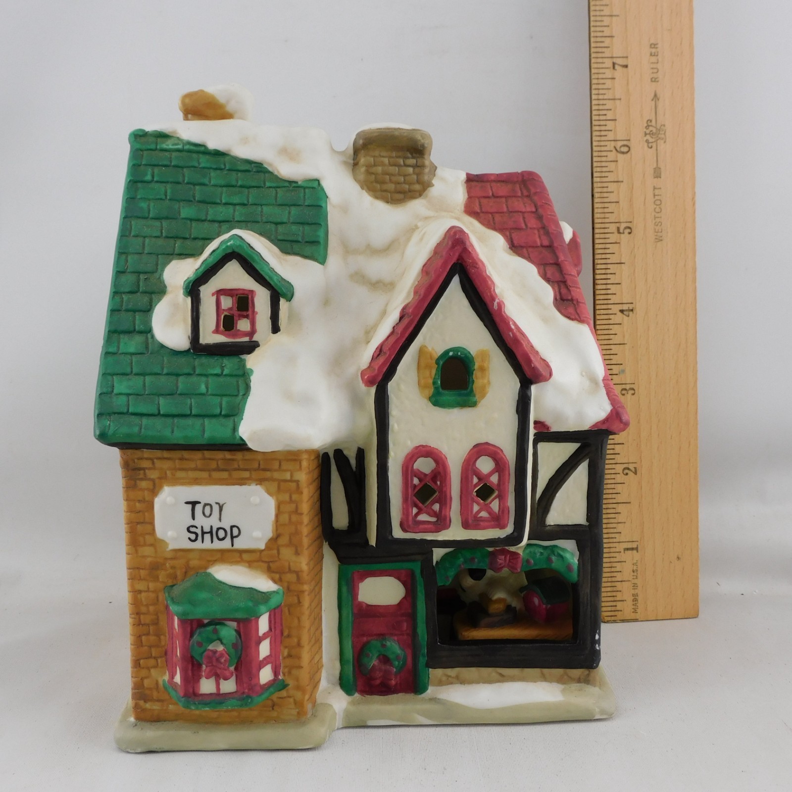 Toy Shop with Toy Maker In Window Lemax Christmas Village Lighted Porcelain 6.5″