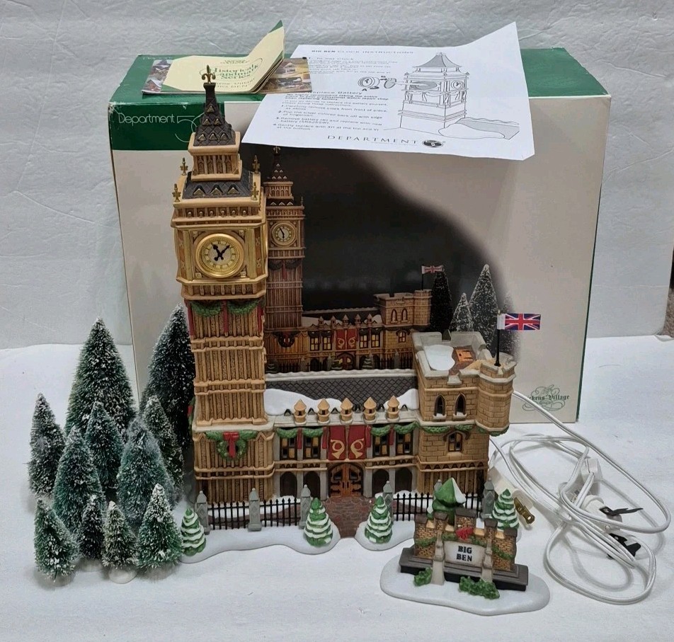Department 56 Dickens Village “Big Ben” In Original Box With Light & Trees 58341