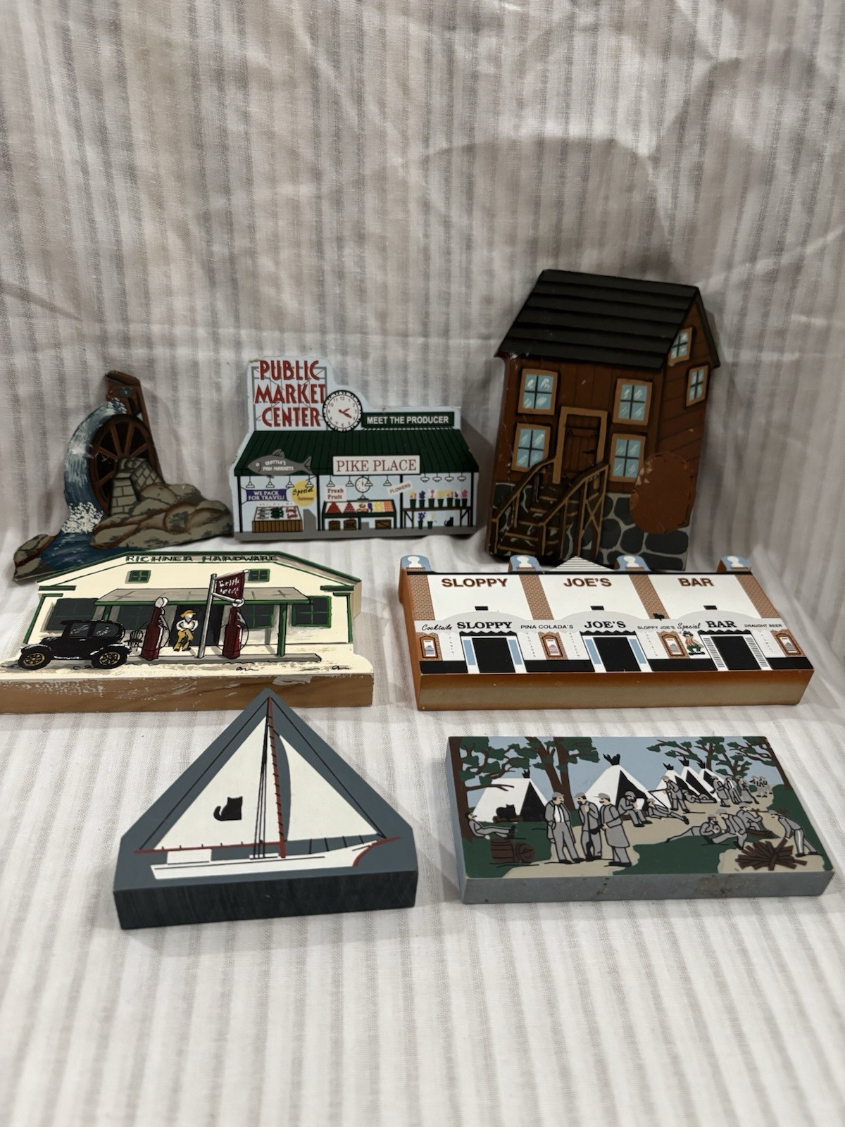 Assorted Hand painted Cat’s Meow Wood Shelf Sitters 7 Pieces