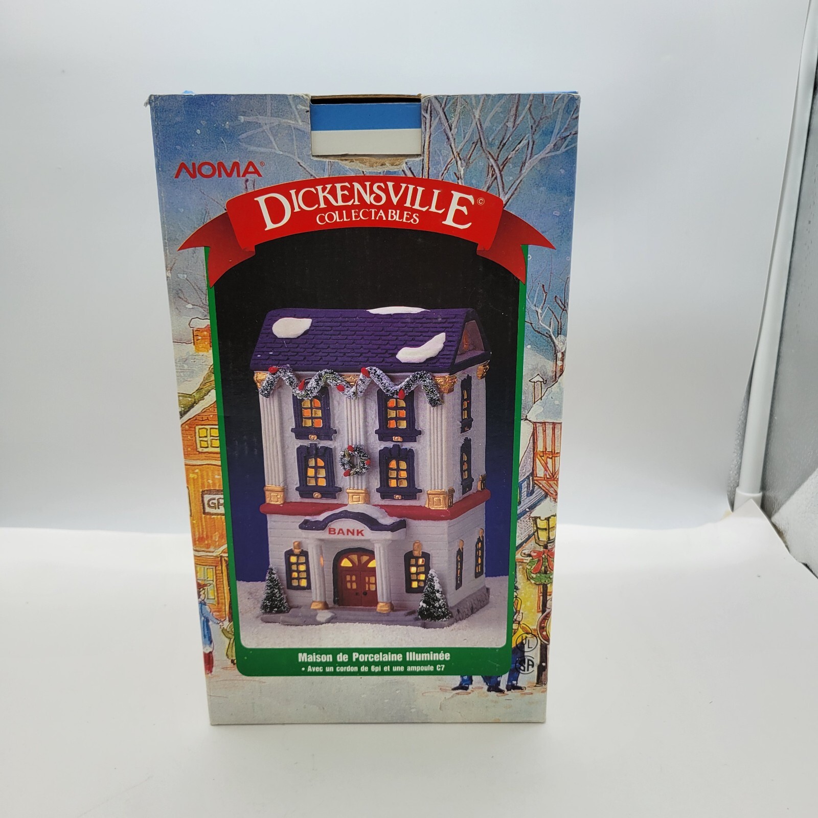 Dickensville Bank Noma Porcelain Christmas Village 1995 7-1/8 Tall Works