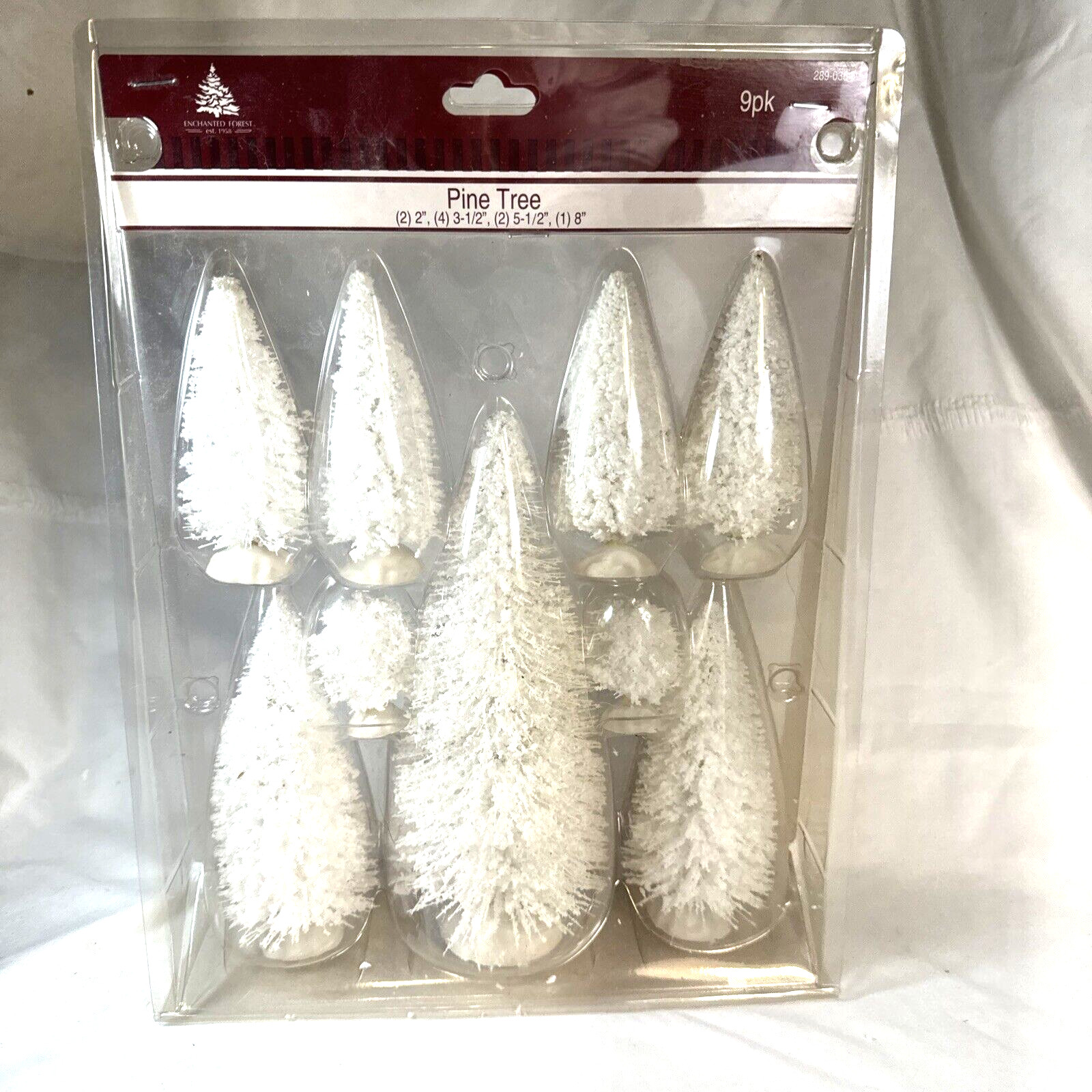 CHRISTMAS VILLAGE WHITE FLOCKED SNOWY FOREST PINE TREES SET OF 9 BRAND NEW