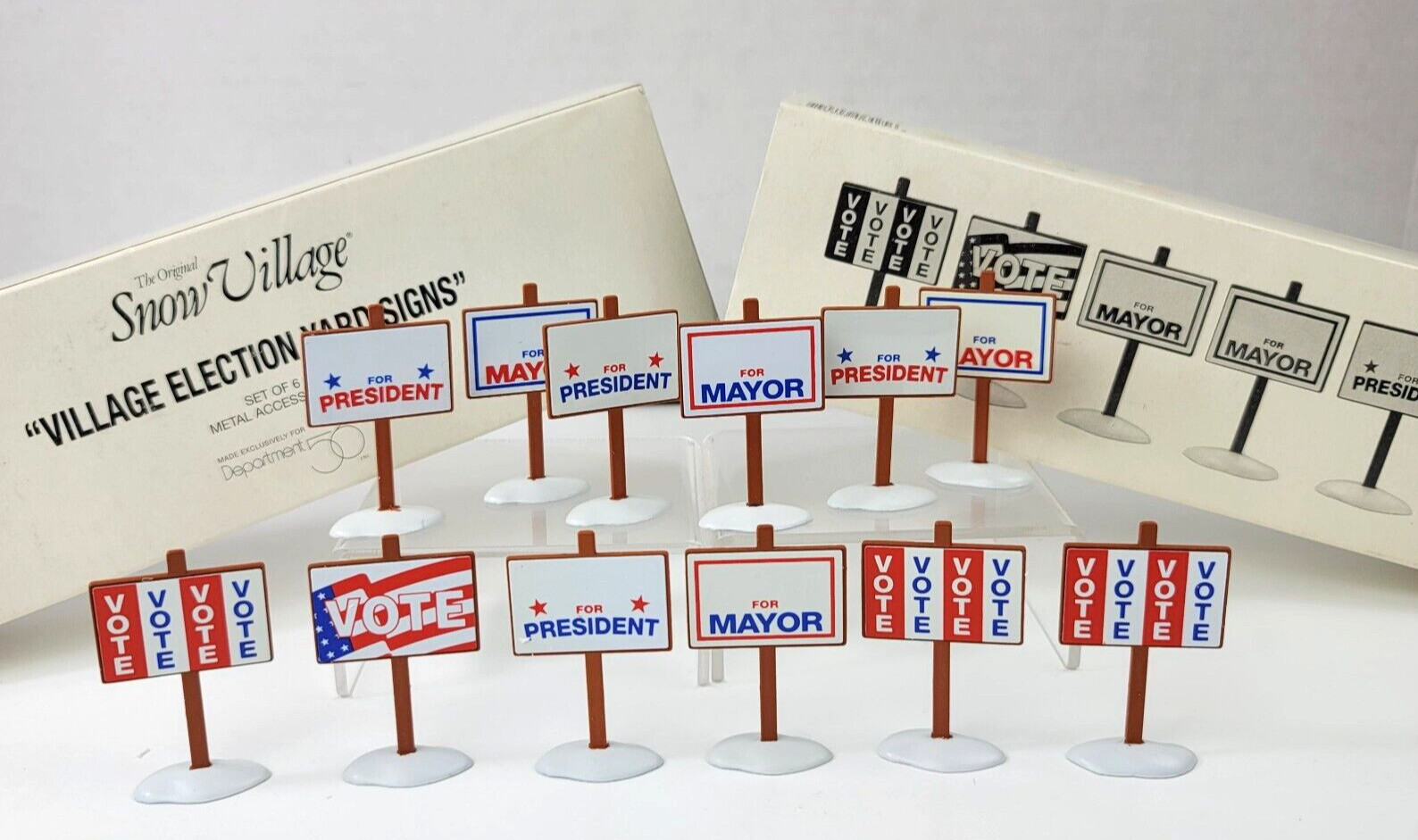 2 Sets Dept 56 Snow Village Election Yard Signs 12 Pc Vote For President Mayor
