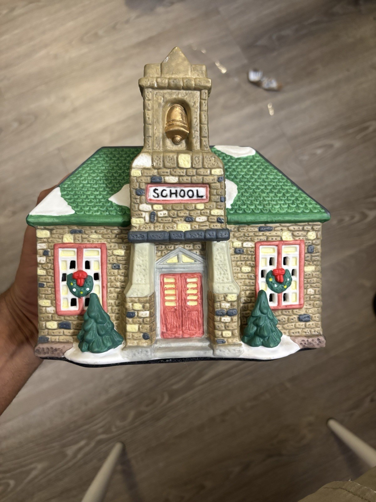 4 Ceramic Lighted Christmas Village Houses w/ 4 Light Cords Holiday Decor