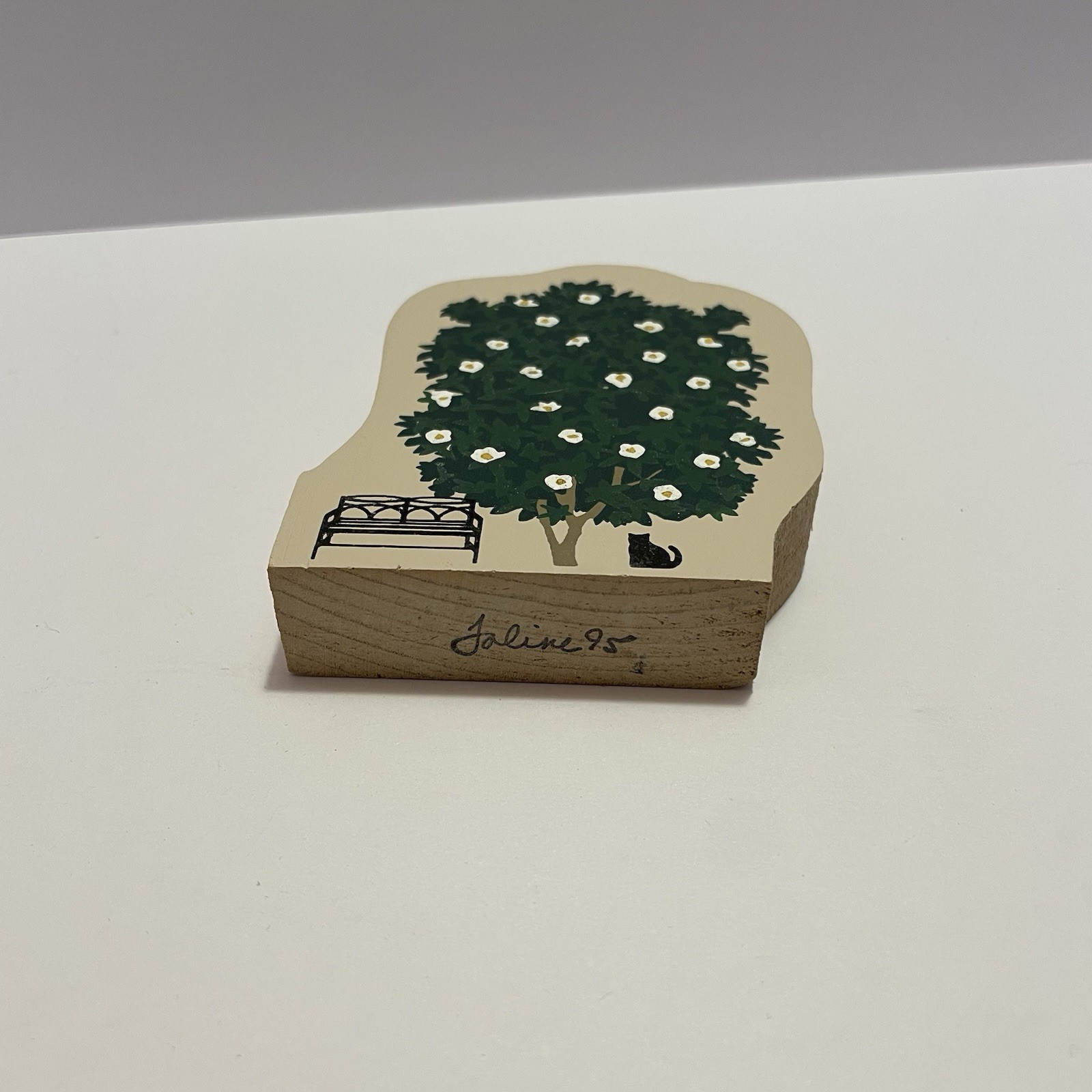 Two Vintage Cats Meow Trees Decorative Wood 1990s – 3 Inches