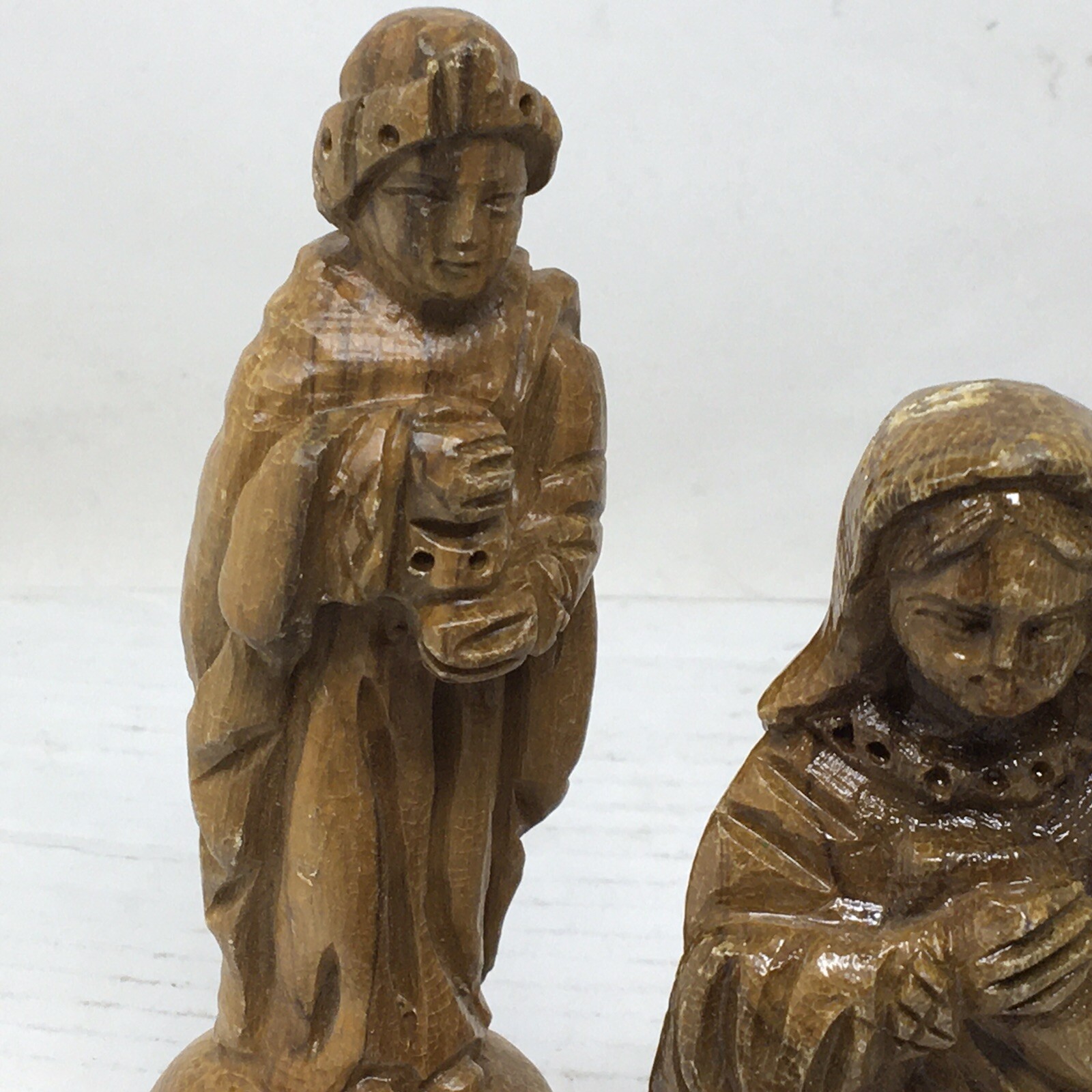 Vintage Hand Carved NATIVITY SET 9 Piece Wood Holy Family READ DESCRIPTION