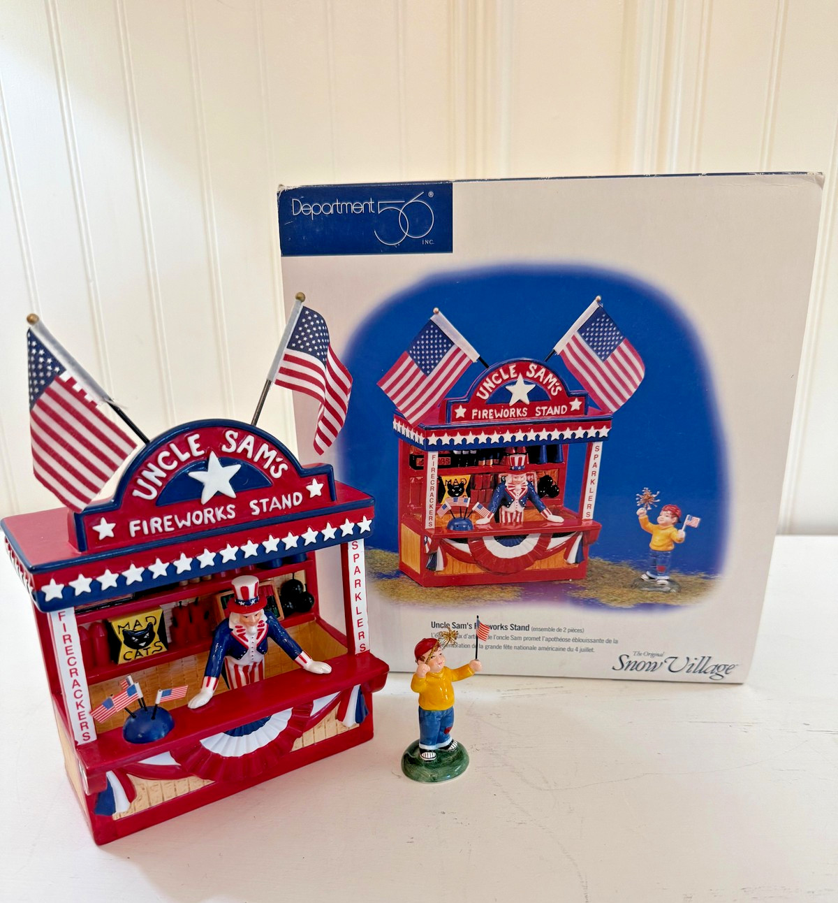 Dept 56 Uncle Sam’s Fireworks Stand 2Pc Figures July 4th #54974 Retired