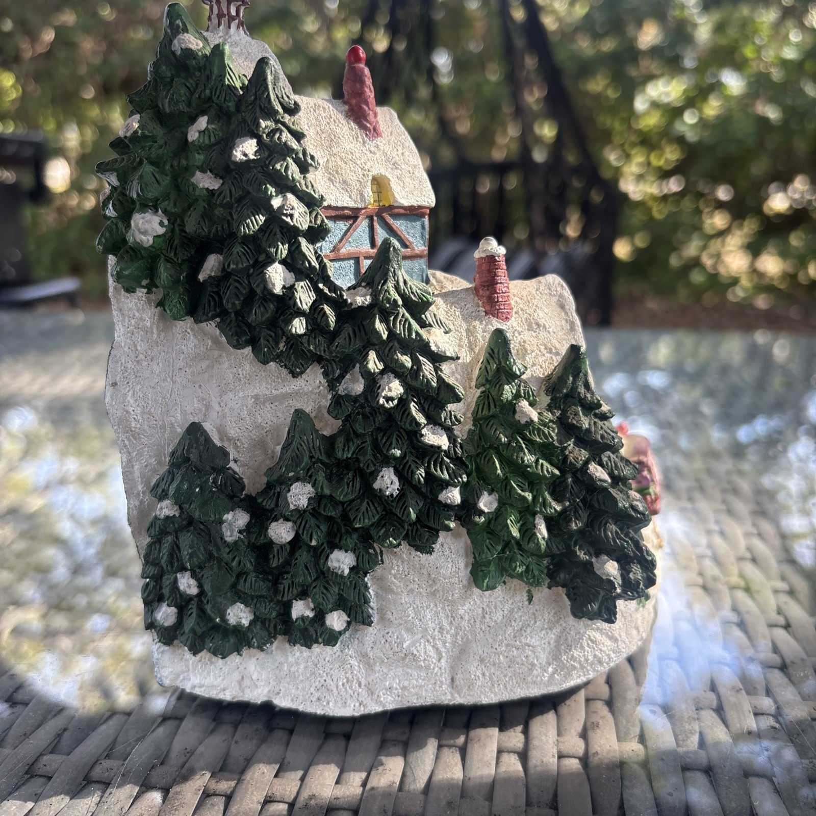 Charming Hand-Painted Christmas Village Water Fall And Lights Working Tested