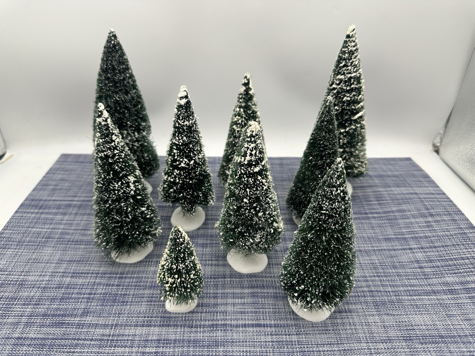 Dept 56 Christmas Trees Sisal Bottle Brush Flocked Village Mixed Lot Set of 9