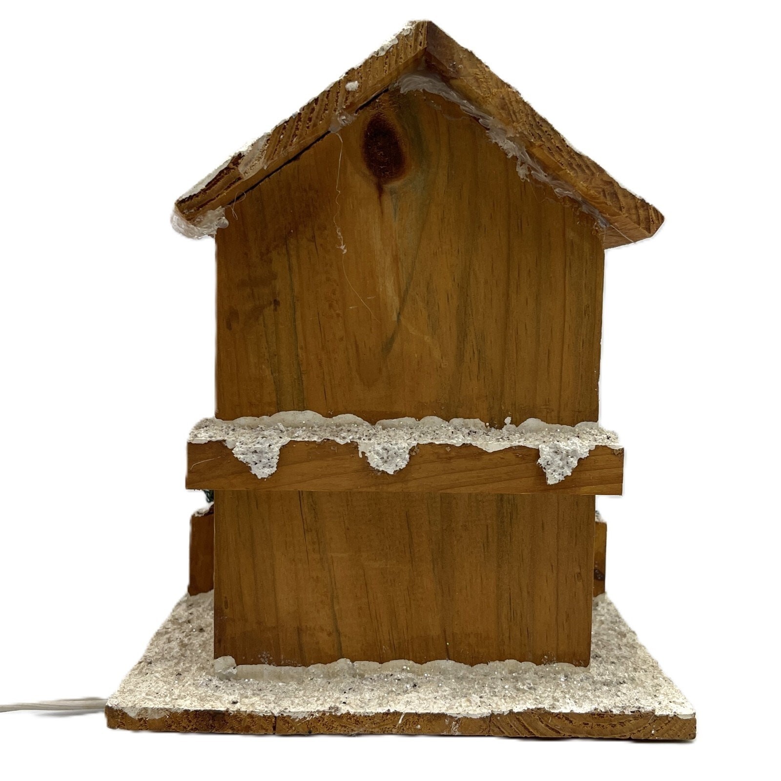 Frosty Wooden Village House Christmas Lamp with Red Lighting Winter Decor