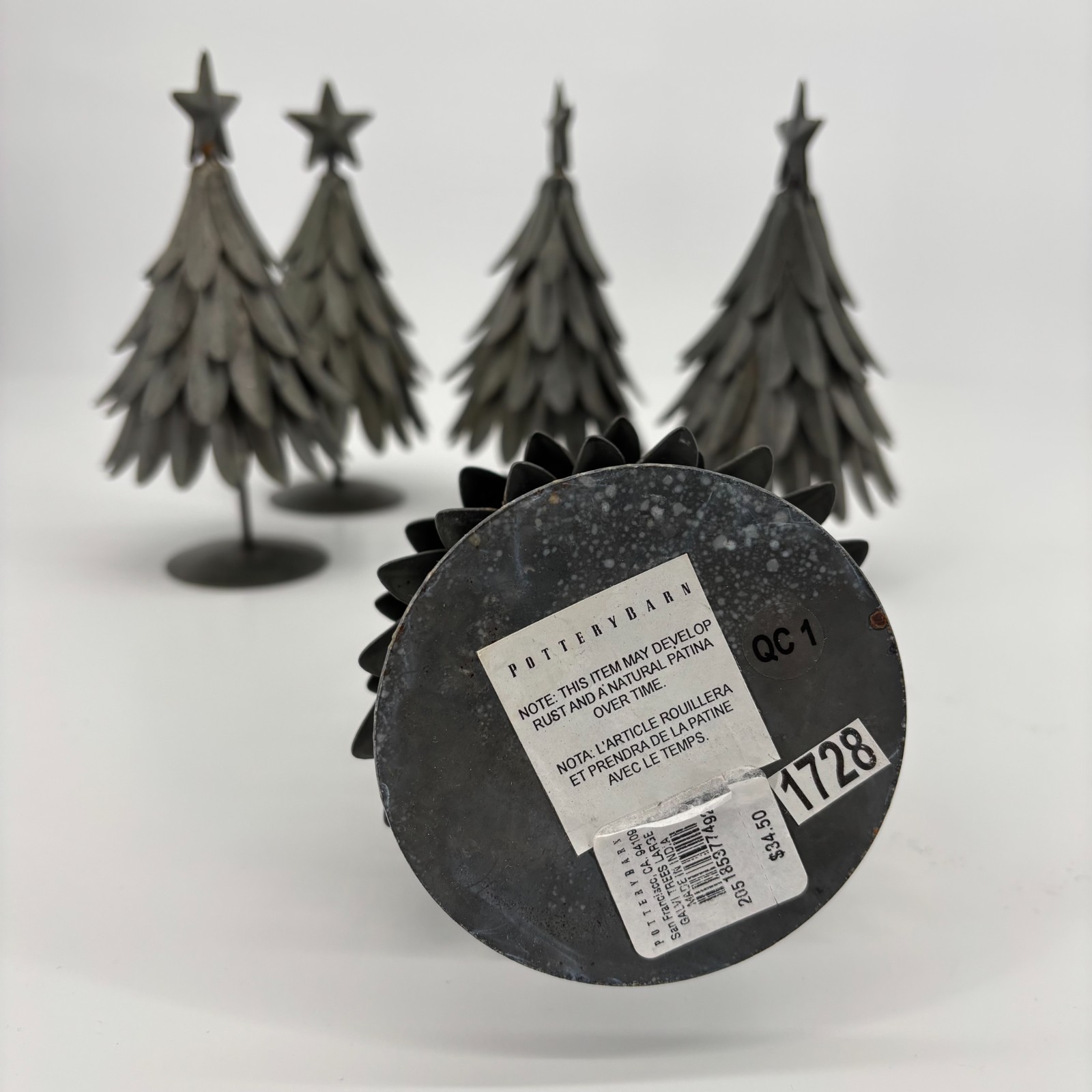 Set of 5 POTTERY BARN Galvanized Village Star Topped Trees Small & Large VTG