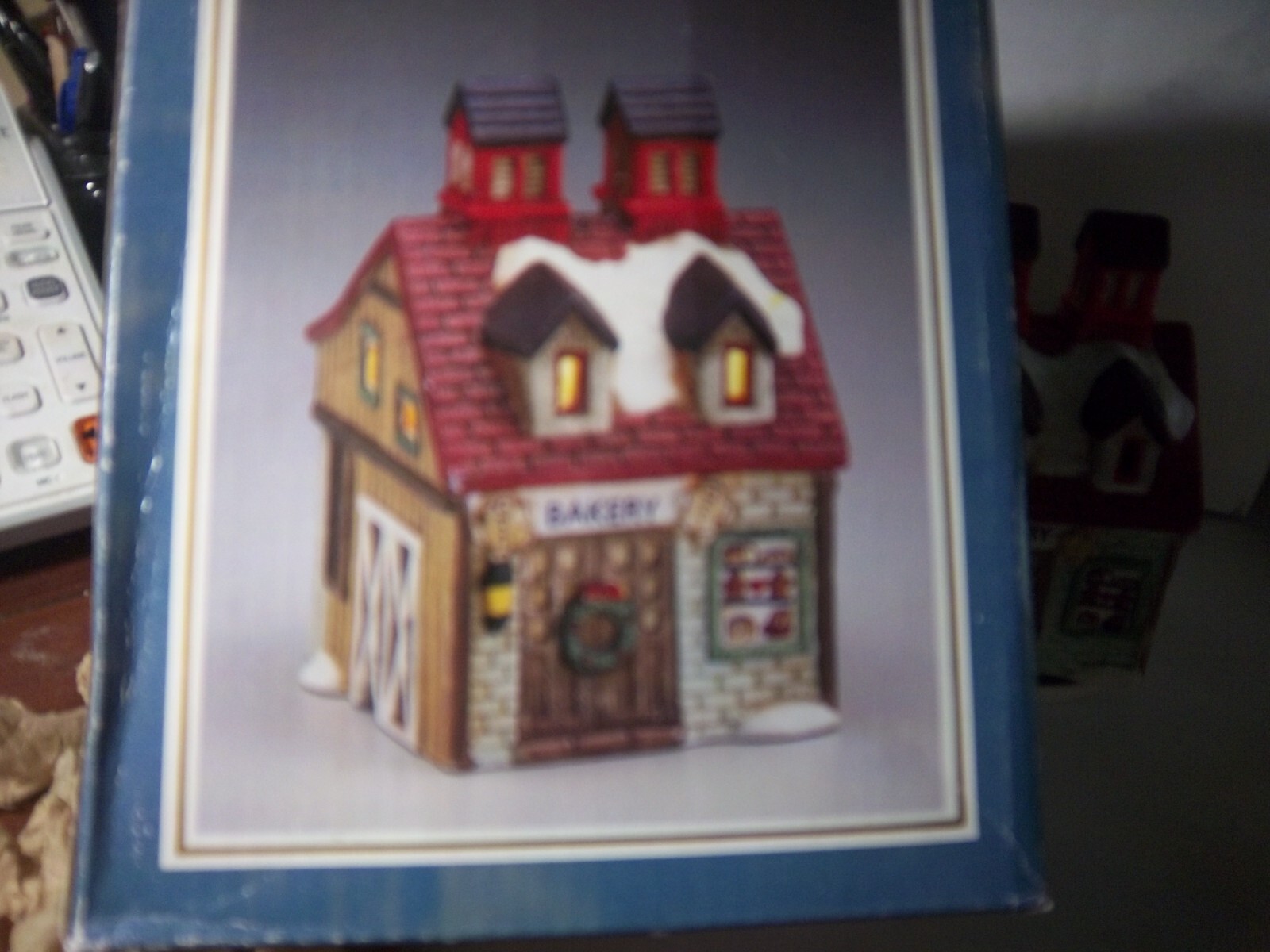 Lighted Xmas “Bakery”shop with dormers-Window displays breads,cake ,cookies-