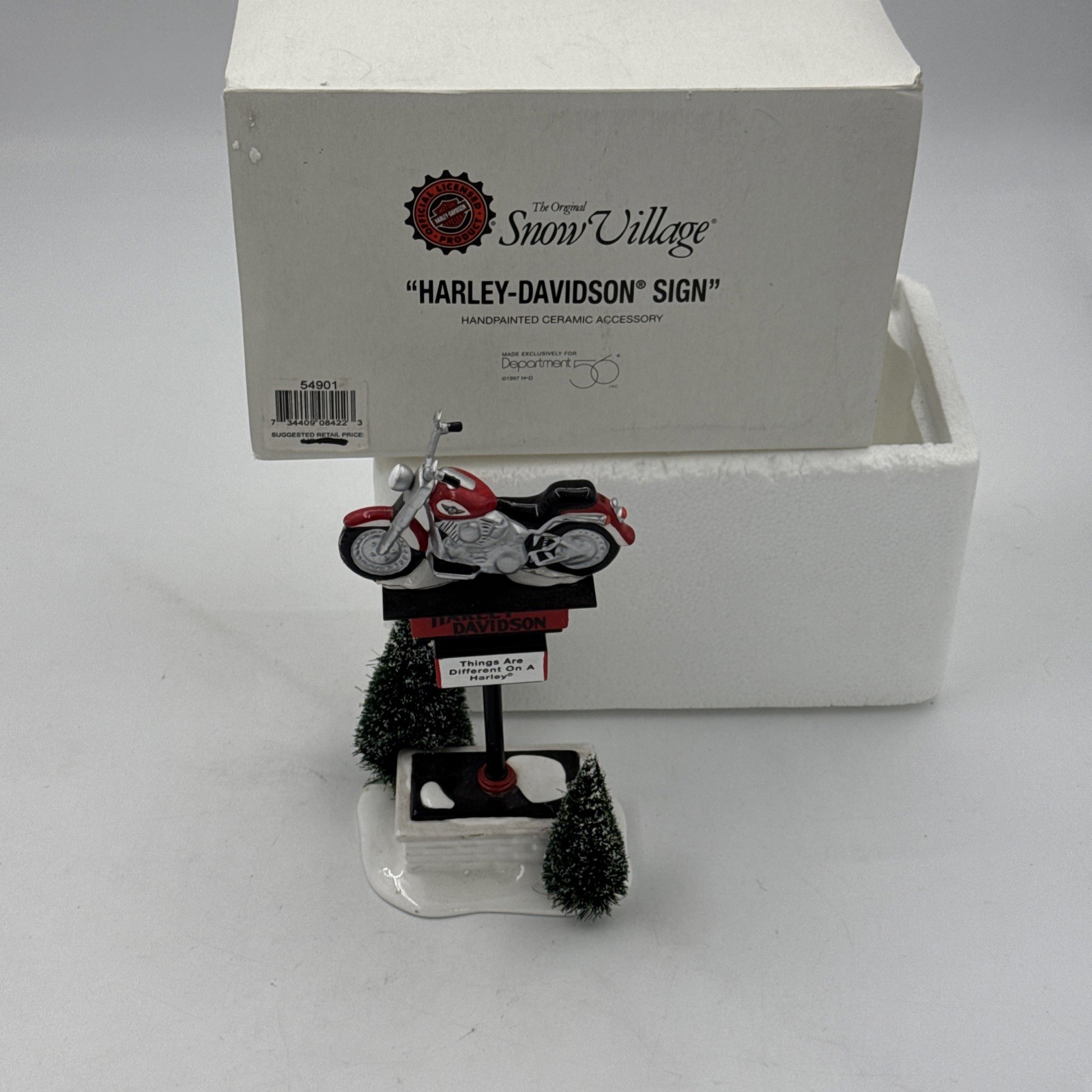Dept 56 HARLEY DAVIDSON SIGN Christmas Snow Village Motorcycle Sign 1997