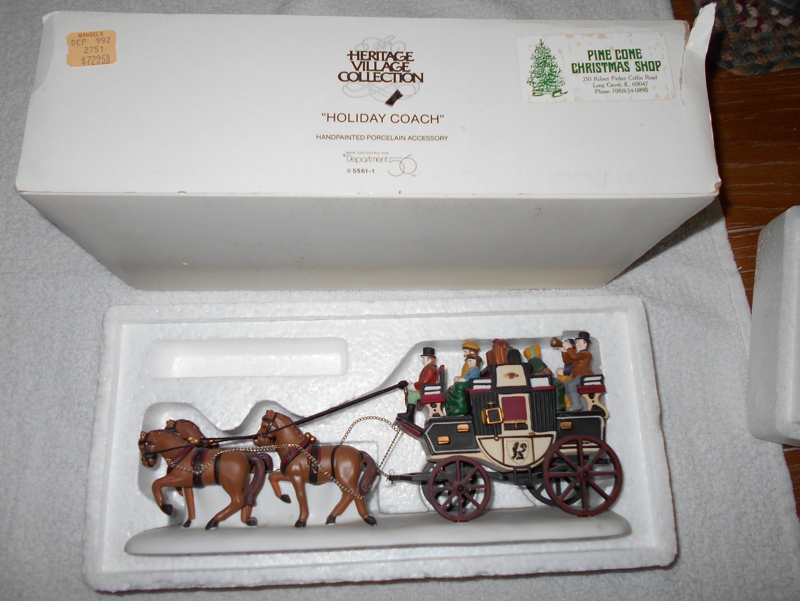 Dept 56 Dickens Village 1991 Holiday Coach #5561-1 Horse Drawn Carriage Open Box