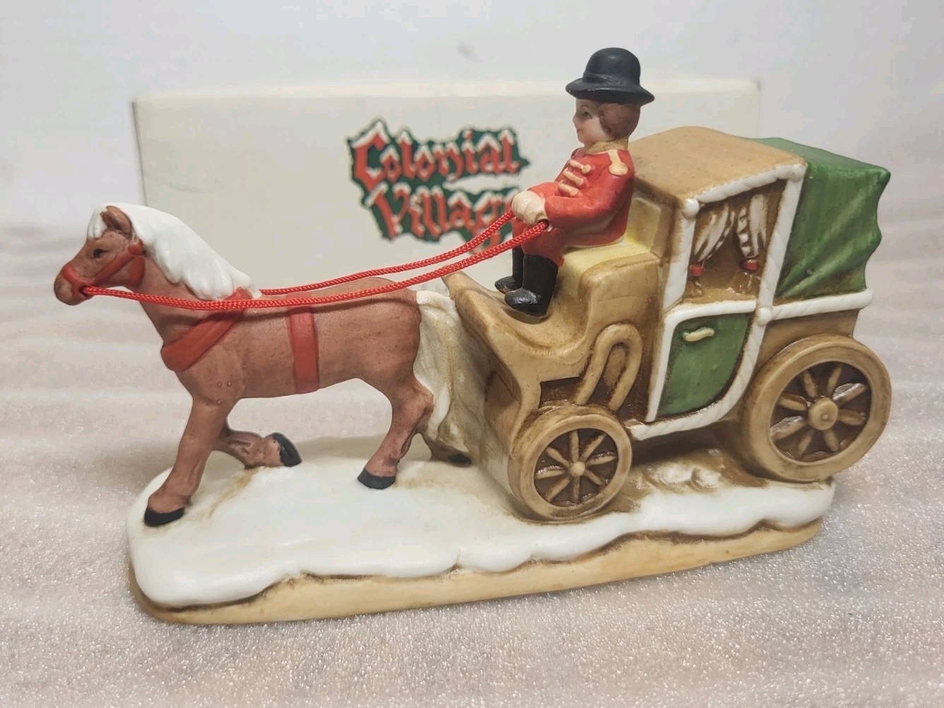 Lefton Village Cab Horse Drawn Carriage 06459 Colonial Village 1987 Coachman