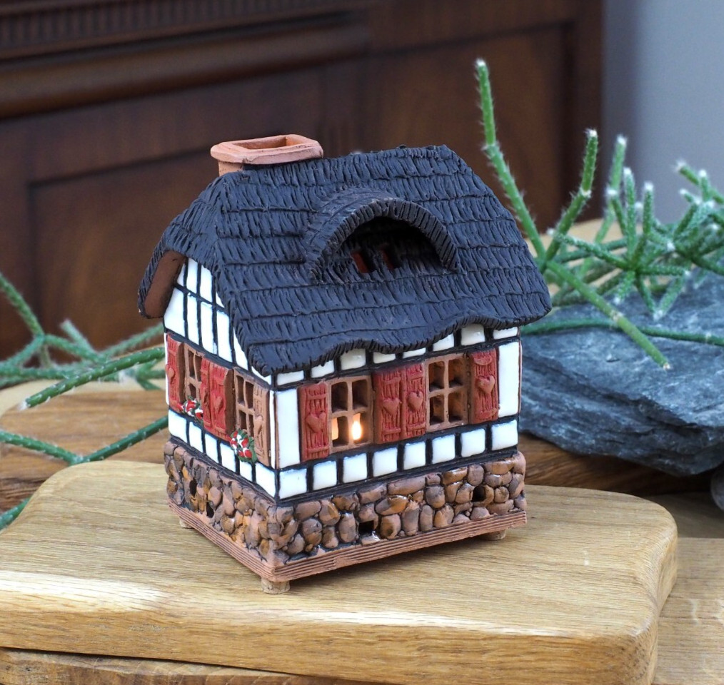 Ceramic Tea Light Holder Tiny House Cottage in Europe H12cm Midene Handmade
