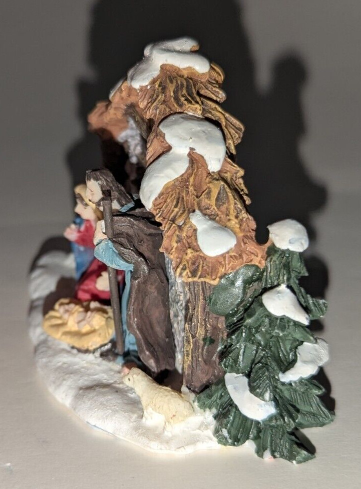 Christmas Village Nativity Scene Mary Joseph Baby Jesus Sheep In Manger Figurine