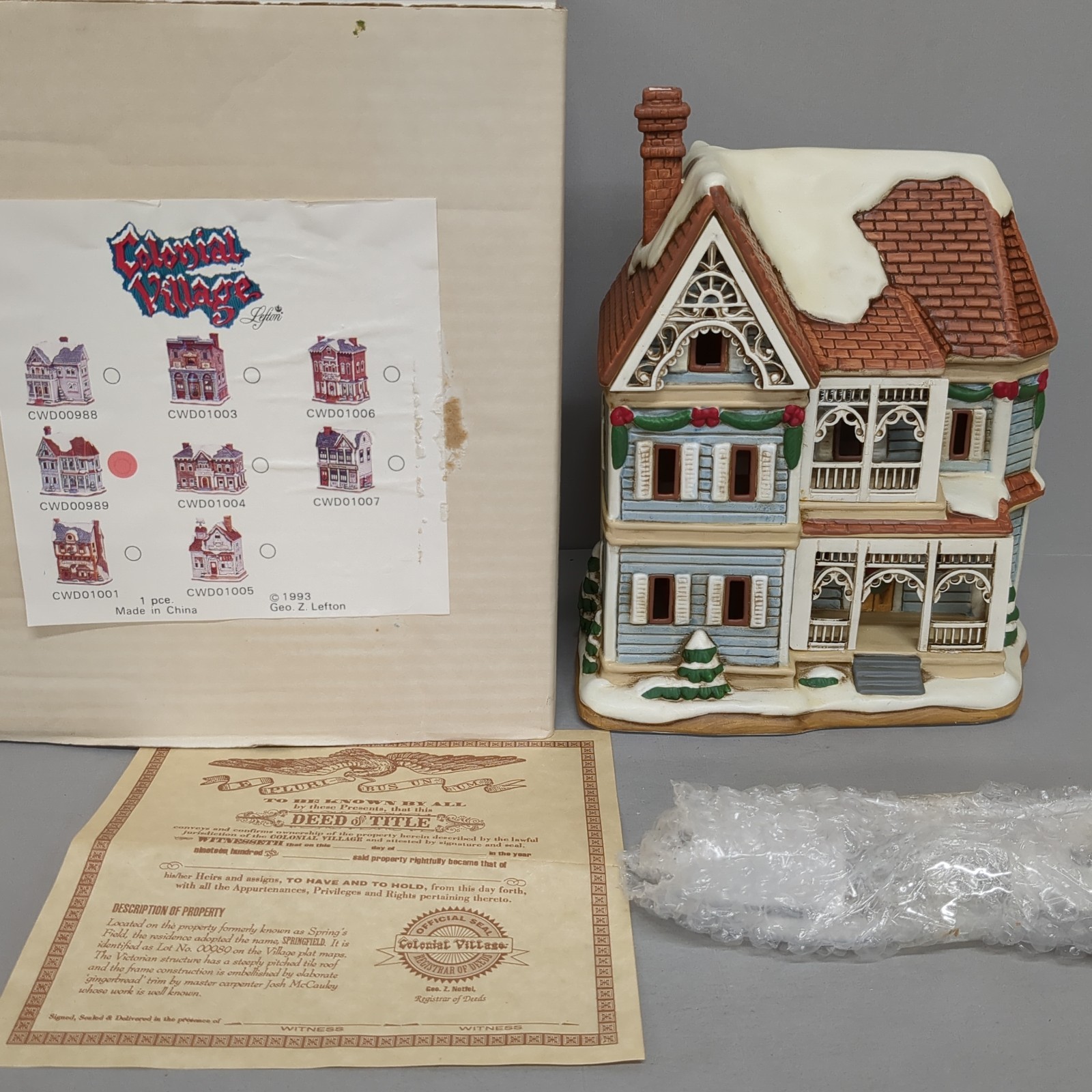 Lefton SPRINGFIELD HOUSE Colonial Christmas Village 00989 Holiday 1996