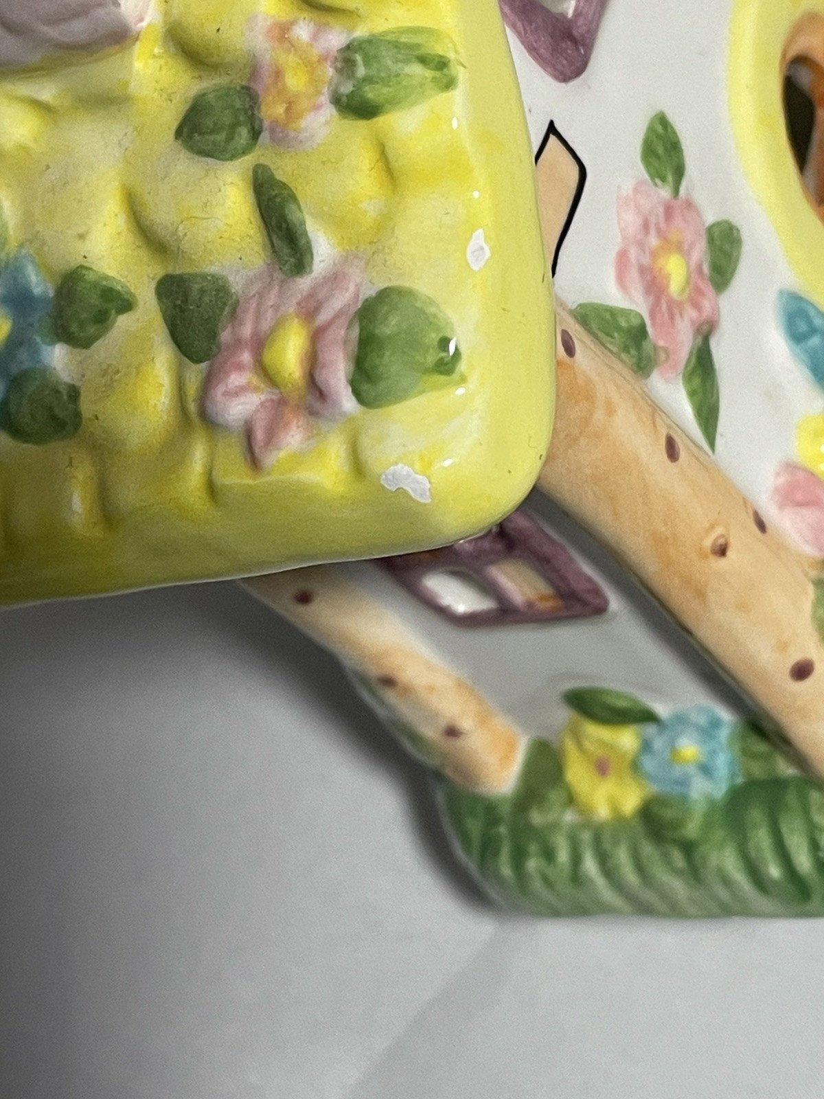 2 International Bazaar Ceramic Easter Houses Votives Holders Spring Pastels
