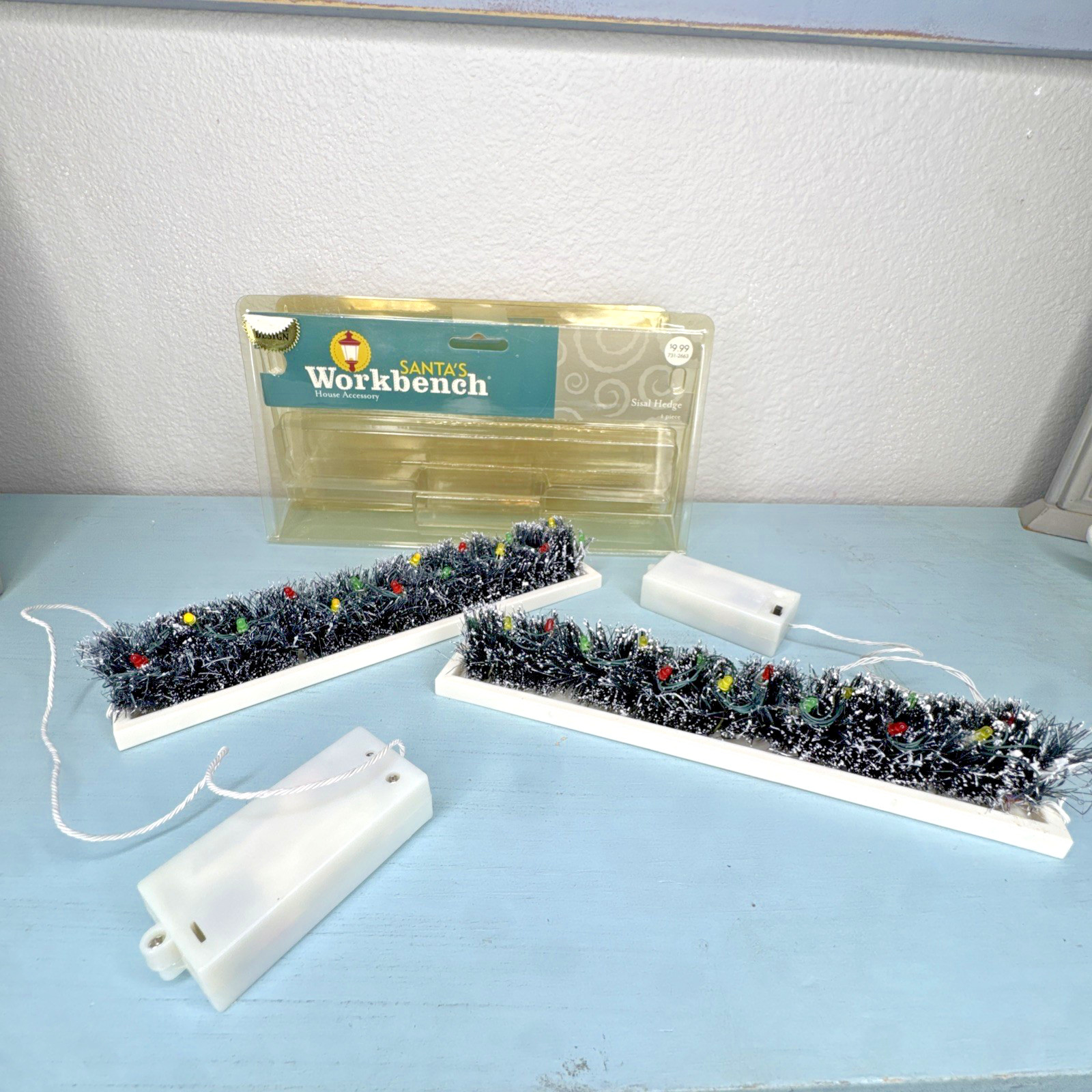 (2) Santa’s Workbench Sisal Hedge Fiber Optic Illuminated Christmas Village