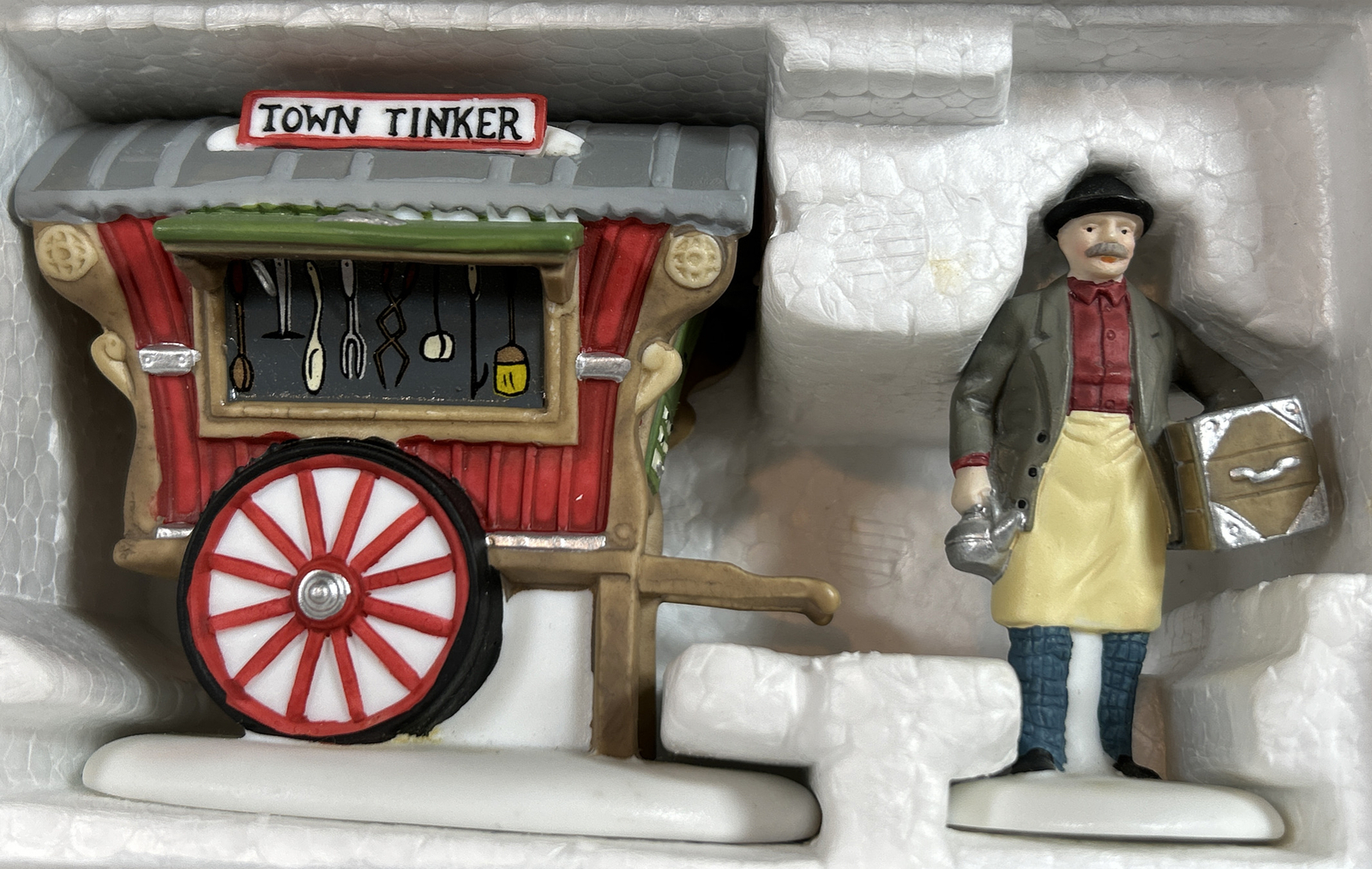 Dept 56 Heritage Village Collection Town Tinker 2 Pc Set, Man & Cart #56464 Box