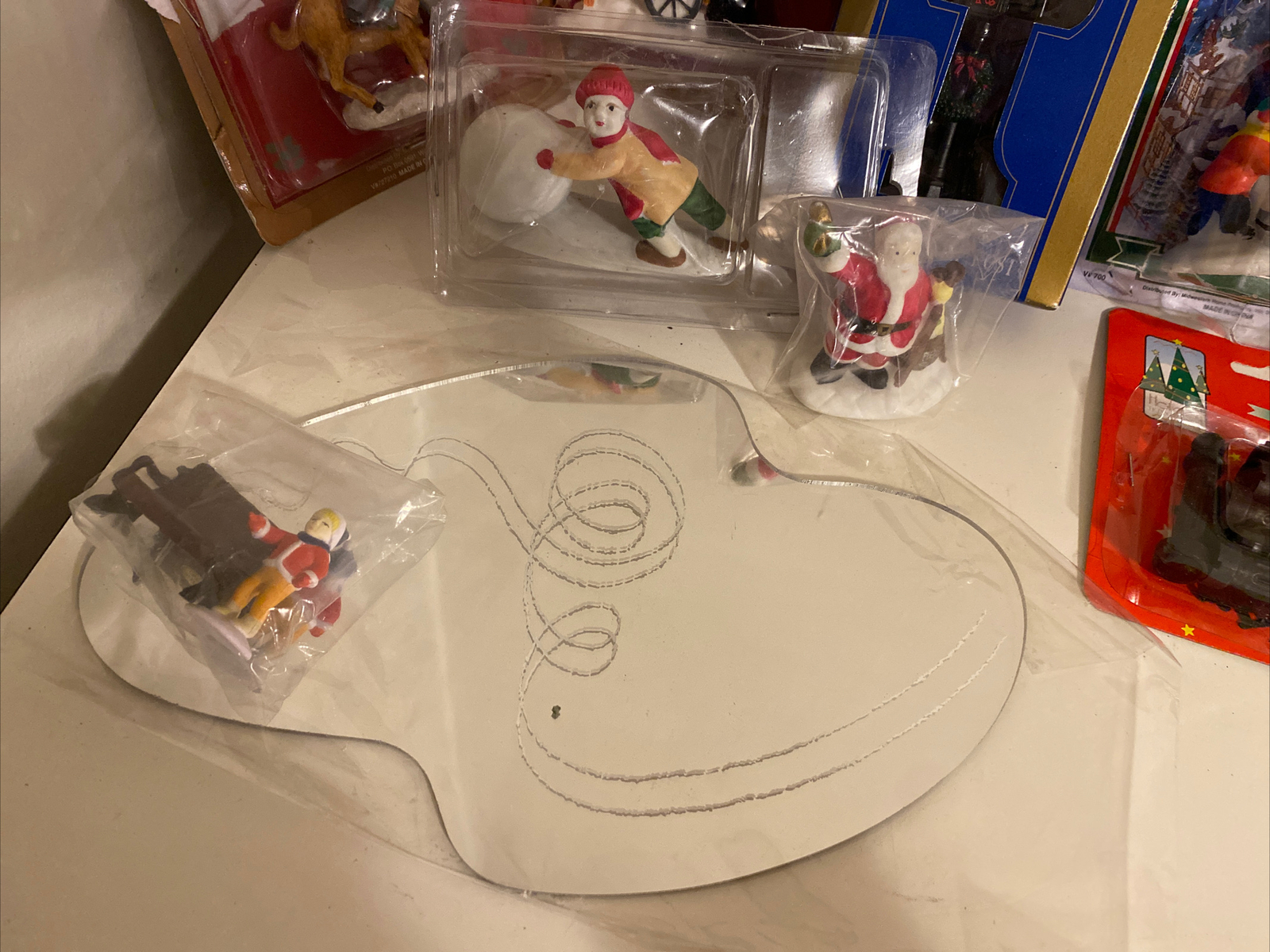 Christmas Village Accessories People Lamp Fence Ice Skate Pond Santa Snow Man