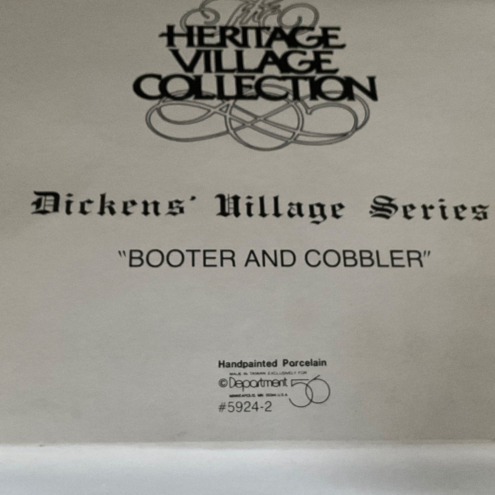 Dept 56 Shops Of Dickens Village 5924-2 “Booter and Cobbler” 1988 Retired