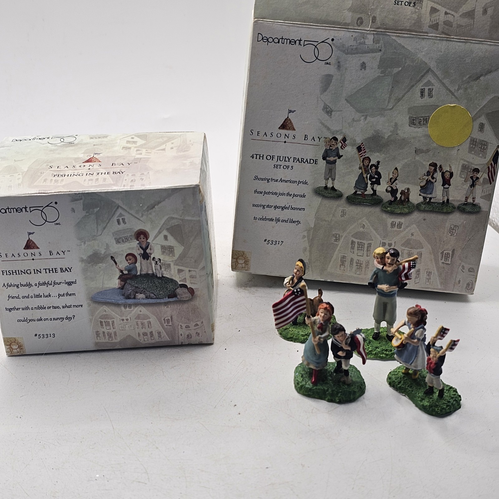 DEPT. 56 4TH OF JULY PARADE SEASONS BAY FIGURINES And Fishing In The Bay Vtg