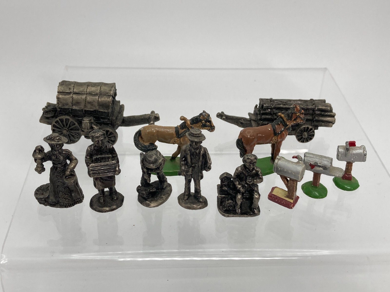 Vintage 12 Liberty Falls Pewter Metal Figurine Lot Wagons Horses 96 IRS 1996