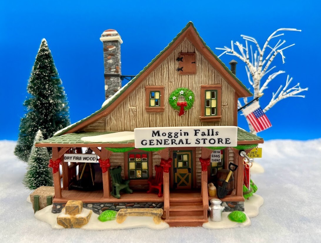 Dept 56 ~ ⚒️ “Moggin Falls General Store”📮~ #56602 ~ 1998 ~ US Flag & Signs🪧
