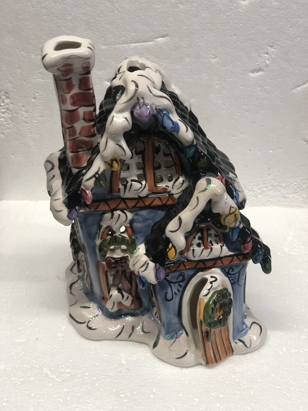 Blue Sky Clayworks Christmas Village Cottage Heather Goldmine Candle Holder 2009