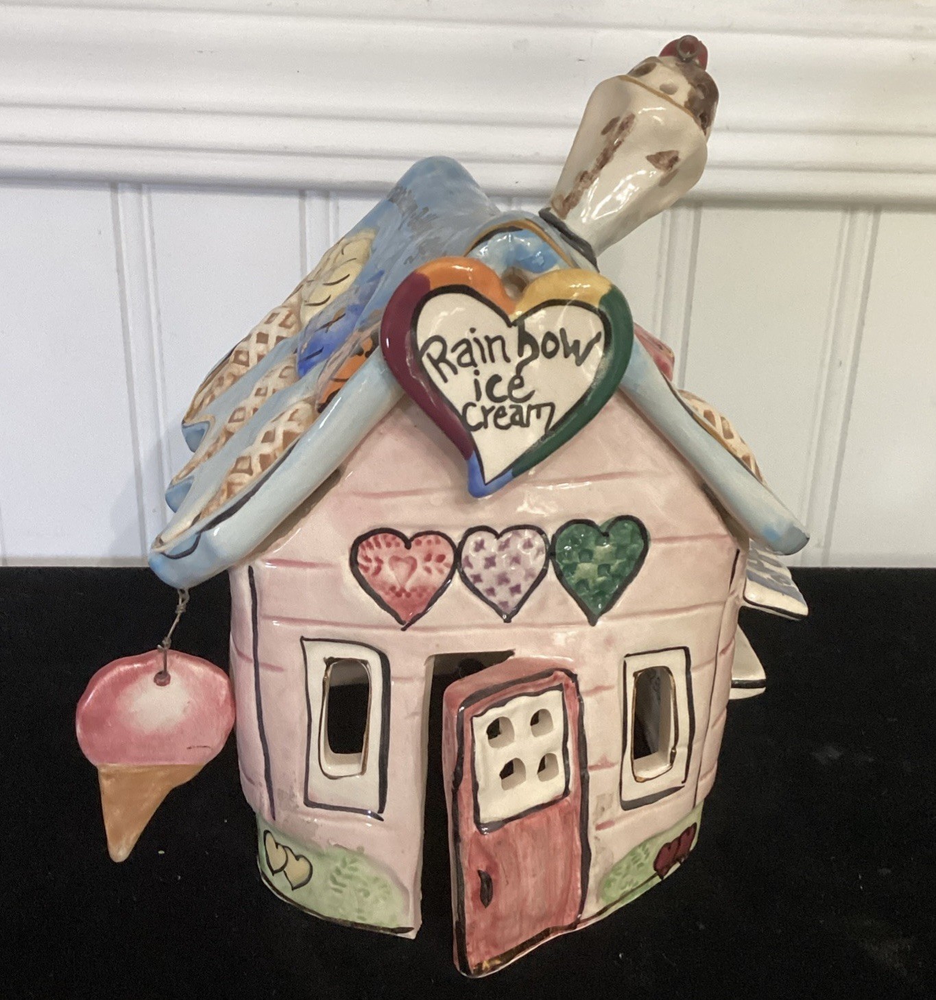 Heather Goldminc Blue Sky Clayworks Rainbow Ice Cream Tea Light House 2002 READ