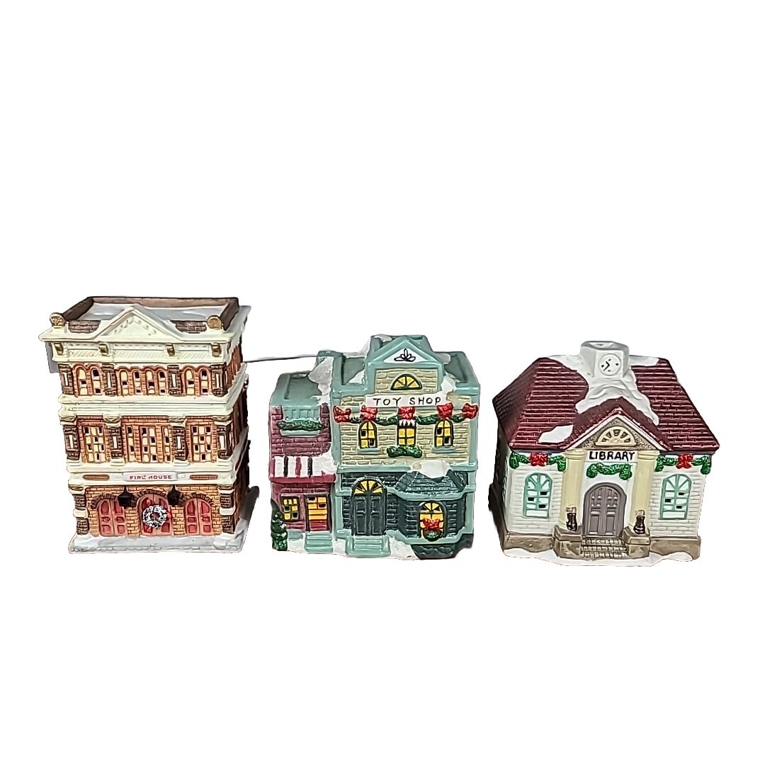 Noma Dickensville Fire House & GEi Library & GEi Toy Shop Christmas Village