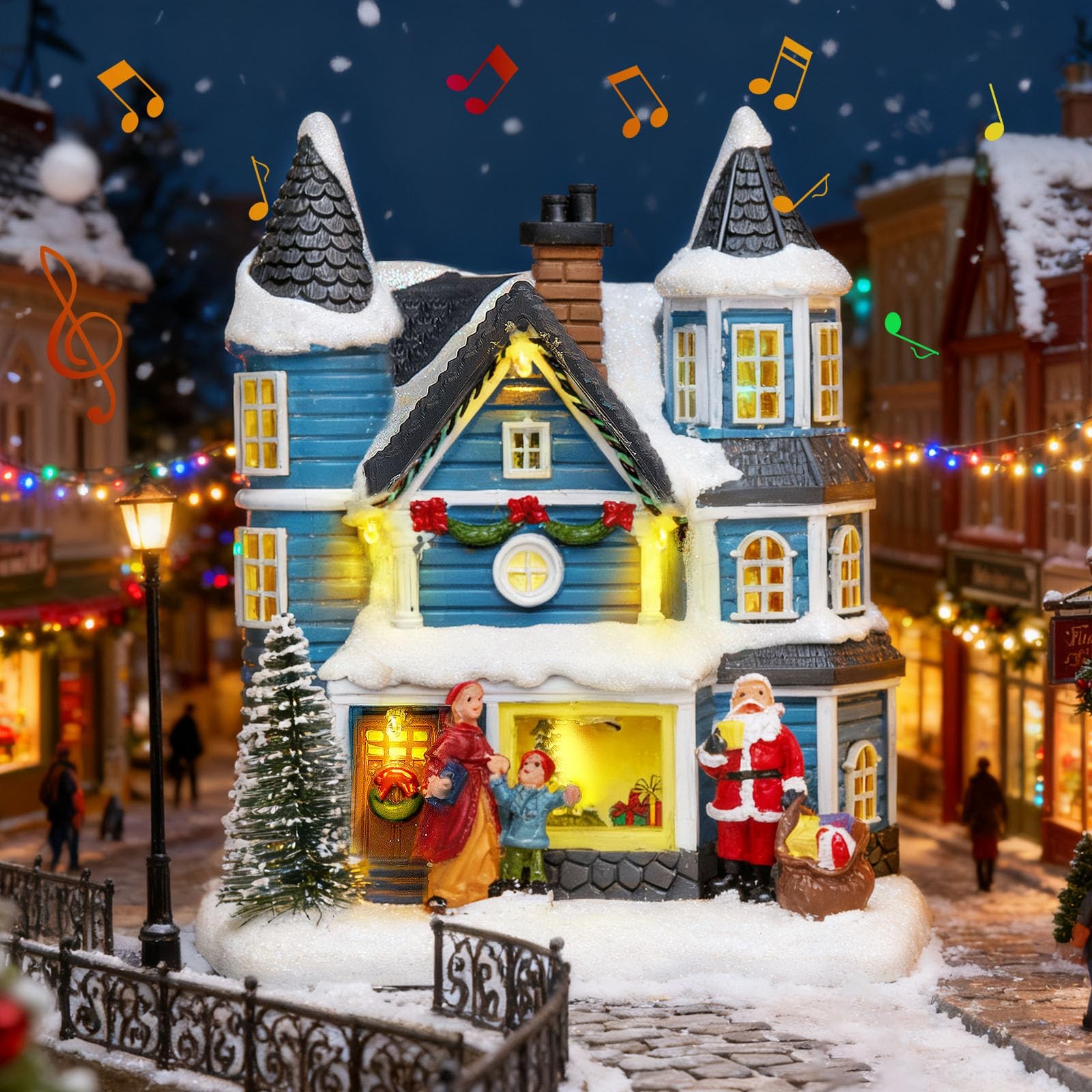 LED Lighted Musical Blue Victorian Village House – 7.4″ Christmas Collectible…