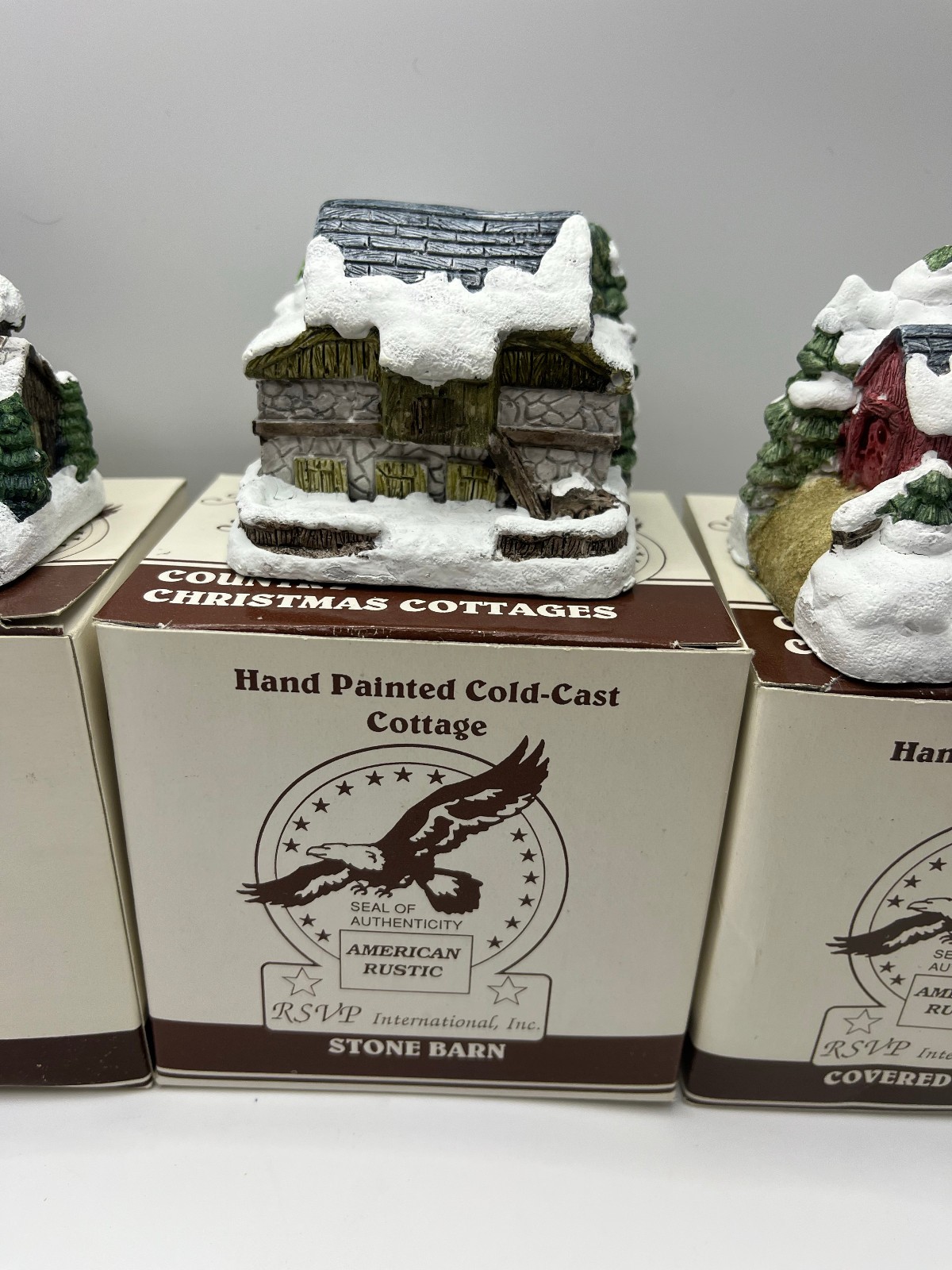 Set of 6 1989 RSVP American Rustic Series Painted Country Christmas Cottages