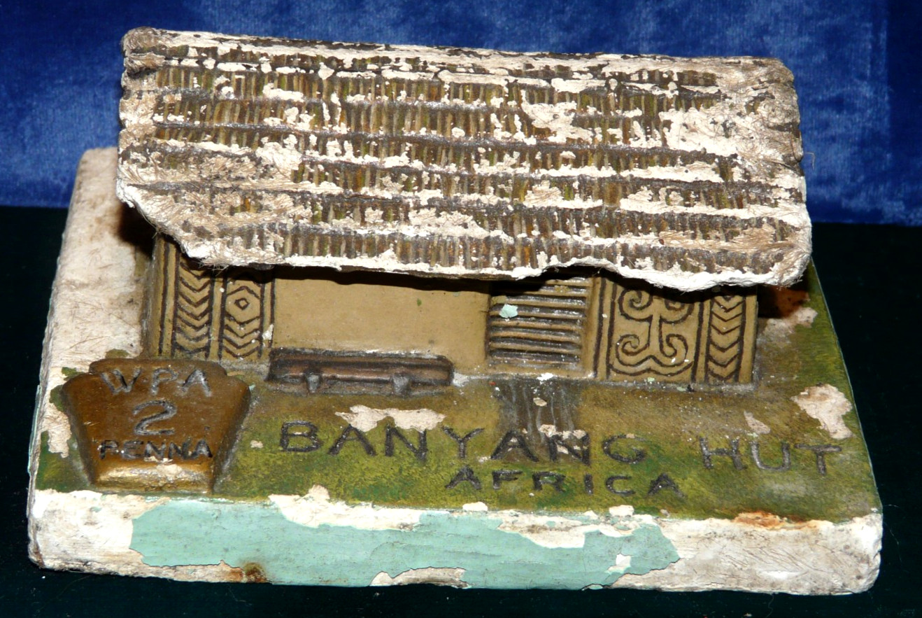 Vintage 1930s WPA Plaster House Banyang Hut Africa 5″ x 4 1/2″ x 2 1/2″