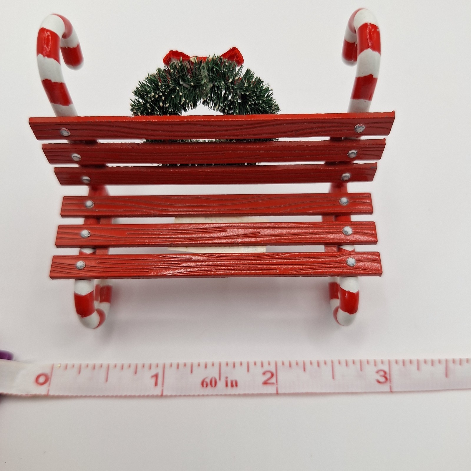 Dept 56 Candy Cane Bench Christmas Village Red White Green Wreath No Box