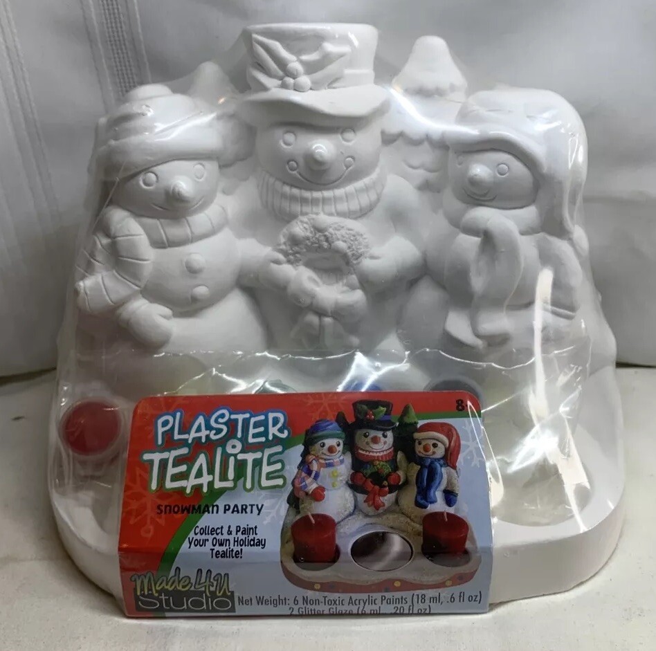 Plaster Tealite Snowman Party Christmas Art Project Made By 4U Studio