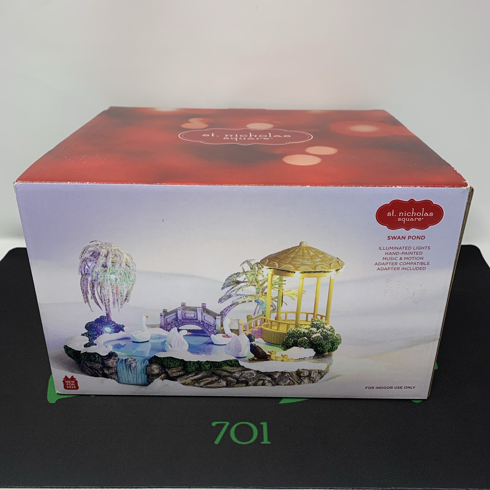 St. Nicholas Square Christmas Village Swan Pond Illuminated Musical RETIRED 2023
