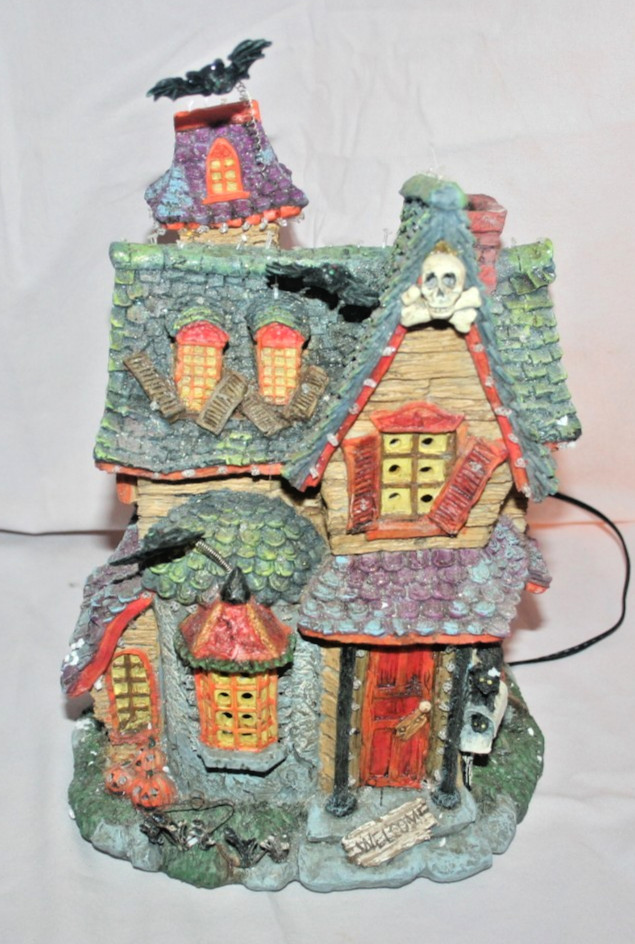 2001 Department 56 Halloween Haunted House w/Fiber Optic Lighting – *Works* IOB