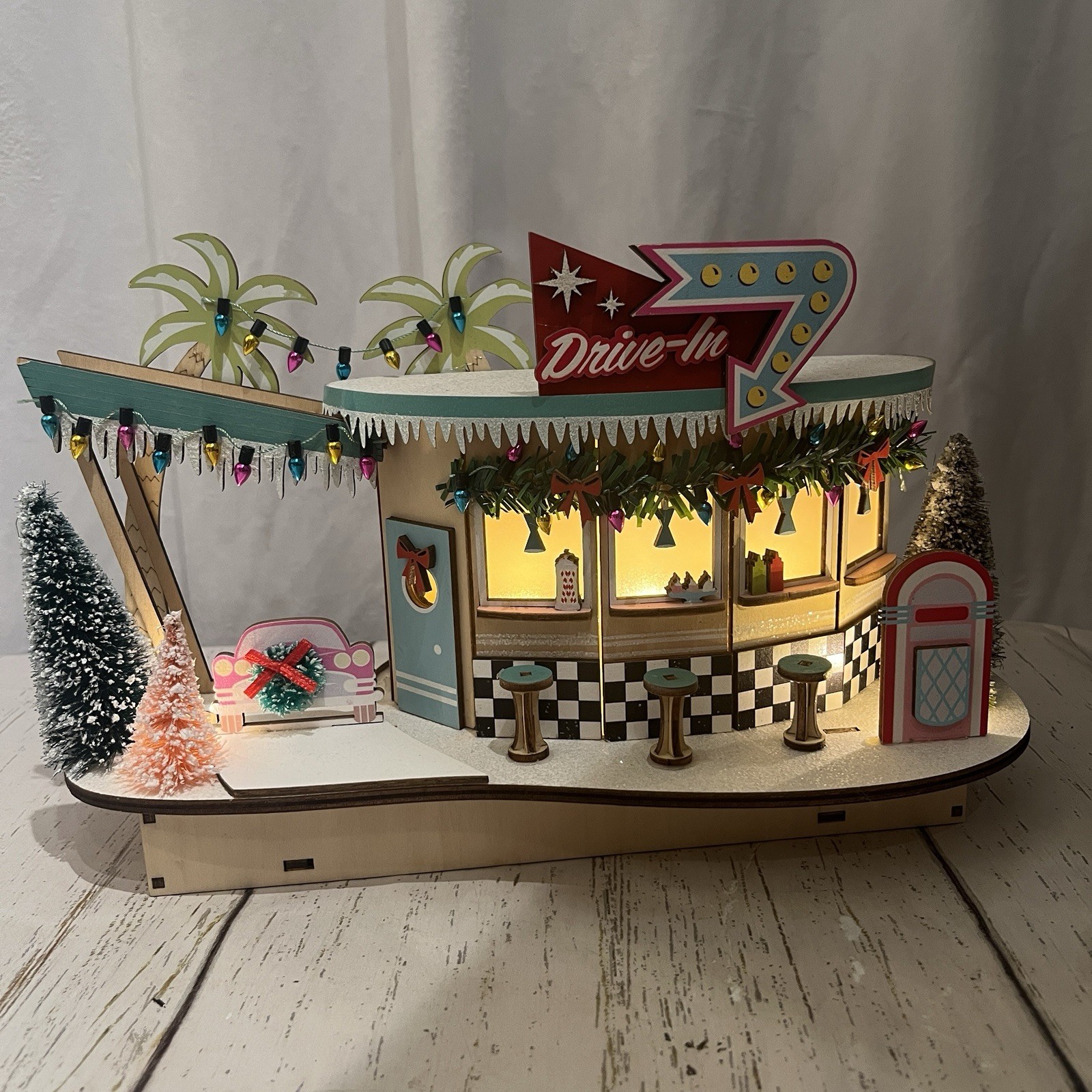 World Market Laser Cut Wood Mid Century Modern House LED Drive In Diner New