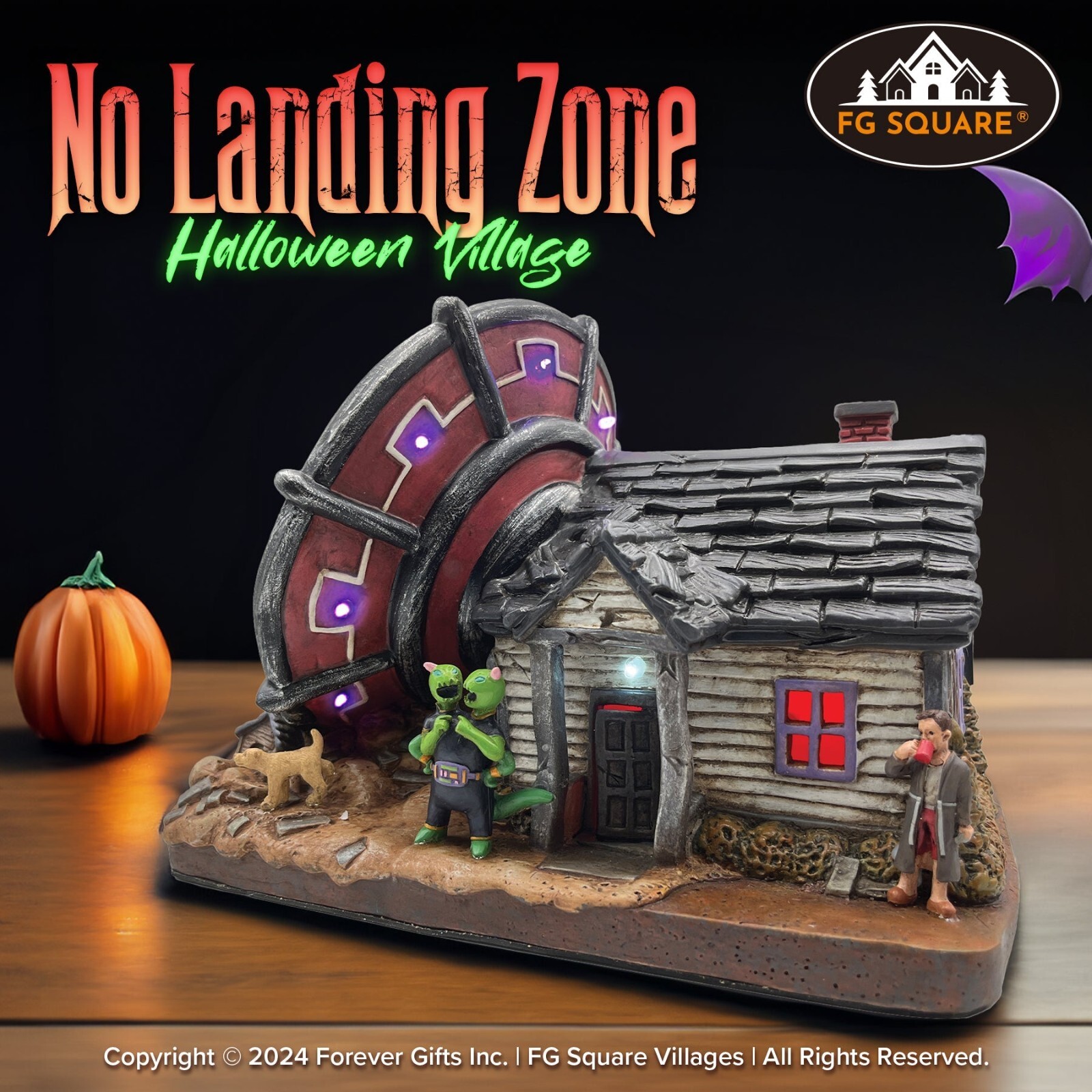 FG Square No Landing Zone Alien Theme Spooky Halloween Village Decor 10x7x7.5″