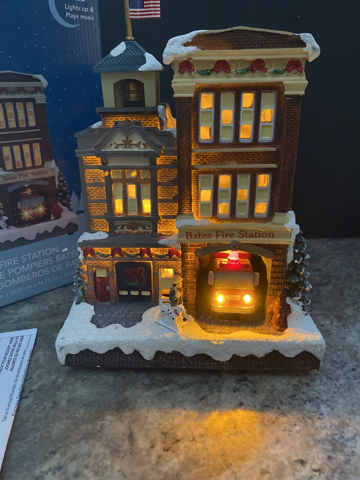 Carole Towne Bates Fire Station Animated Truck Lighted Musical Christmas Village