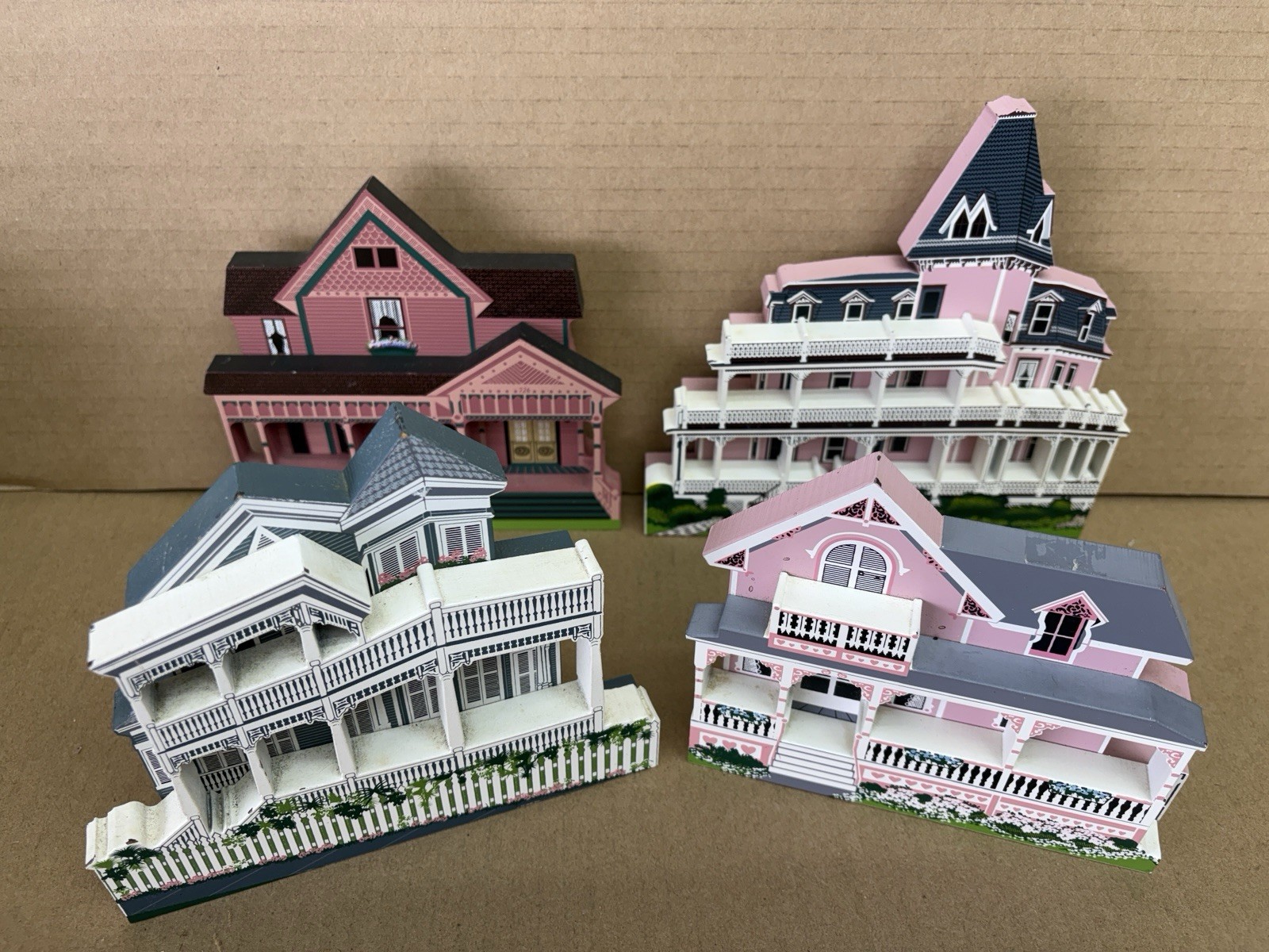 #G74 (4) FL, MA, IN, NJ Shelia’s Victorian Hand Painted Wooden Houses Signed