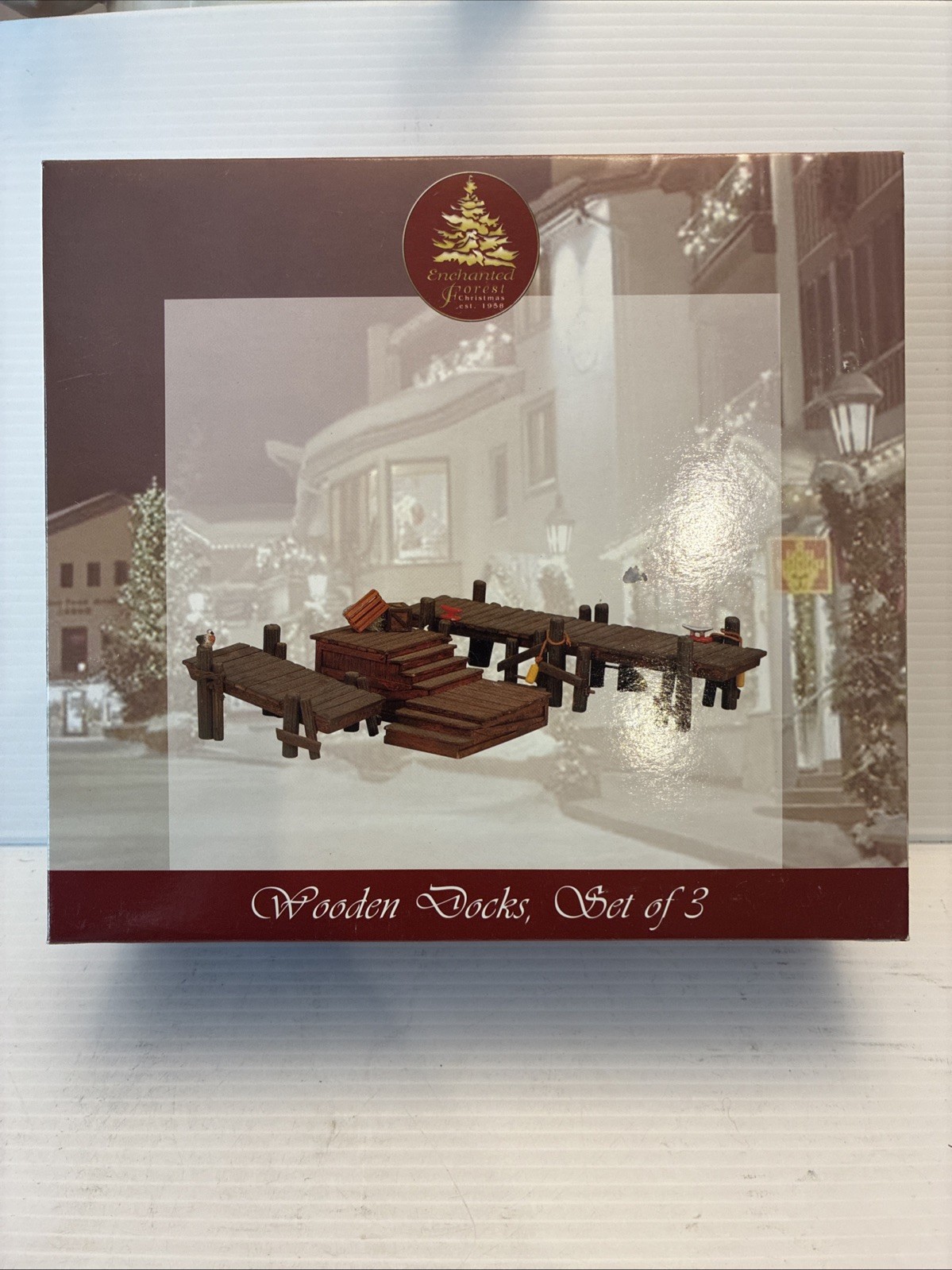 Holiday Wooden Docks Set of 3 Lemax 2002 Enchanted Forest Original Box 14643