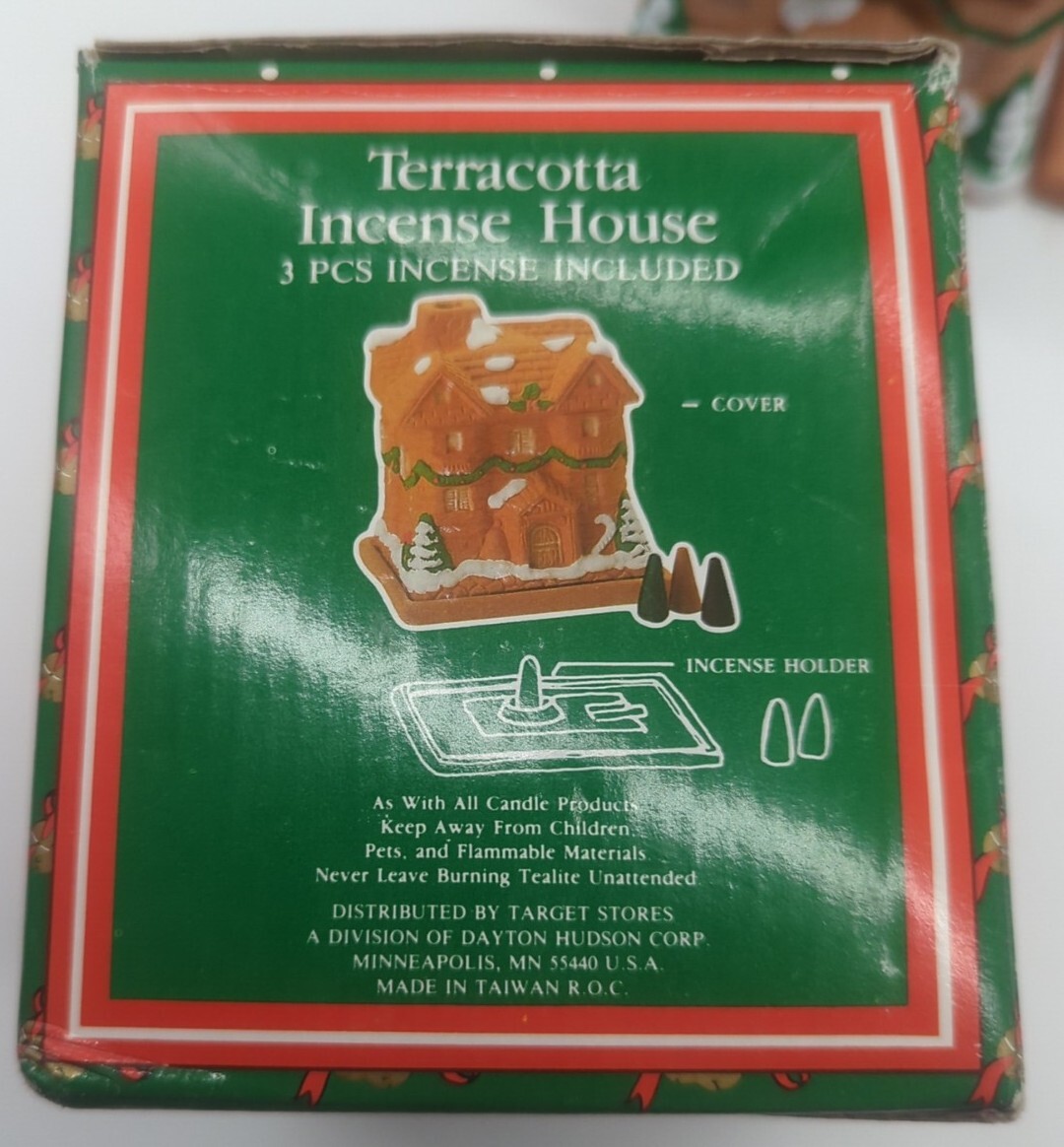 Vintage Holiday Christmas Terracotta Incense House 4.5″ Log Cabin Gingerbread