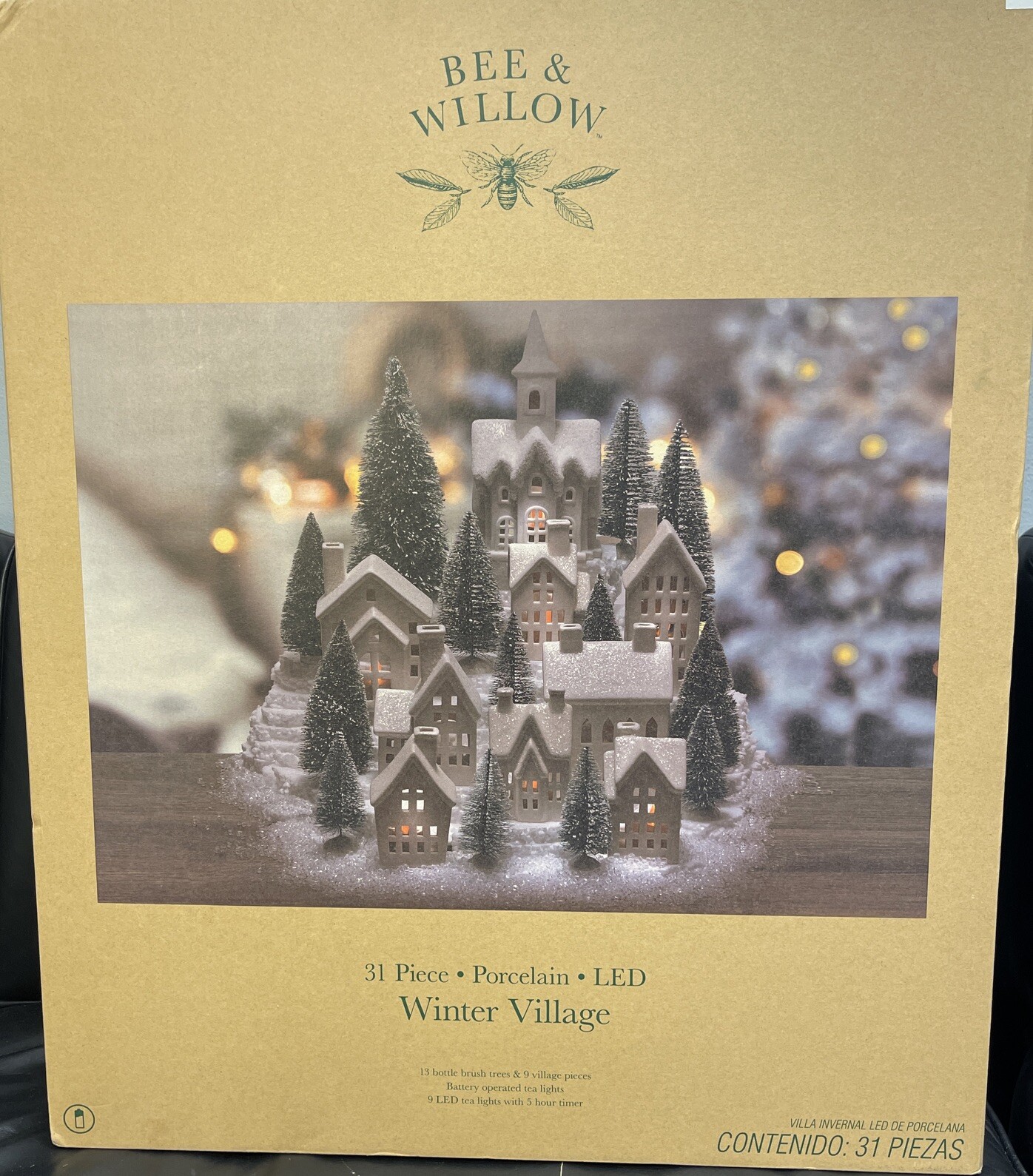 Bee & Willow Porcelain LED Winter Village 31 Pcs Lighted Christmas Table Display